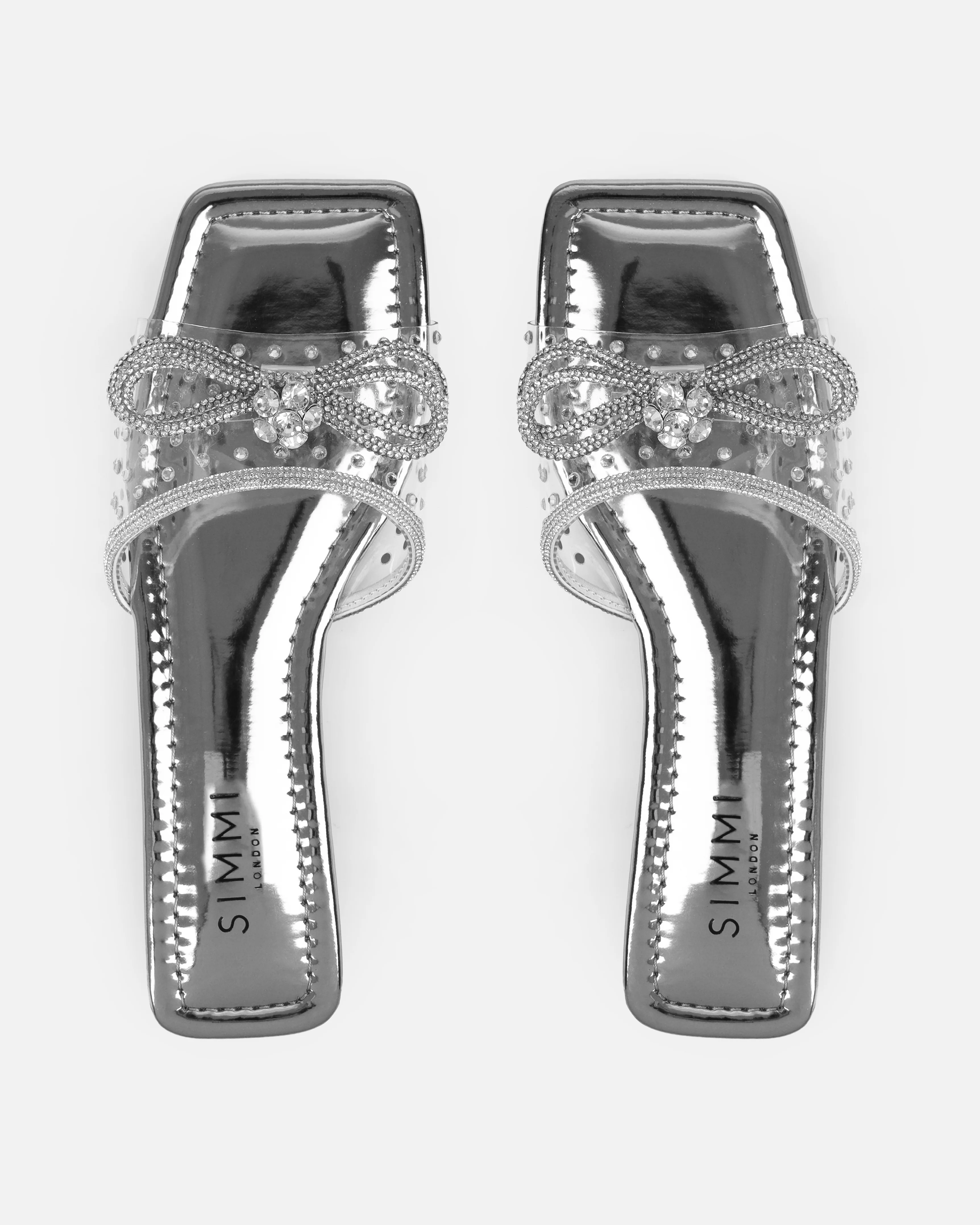 Senga Silver Diamante Bow Flat Sandals - Image 3