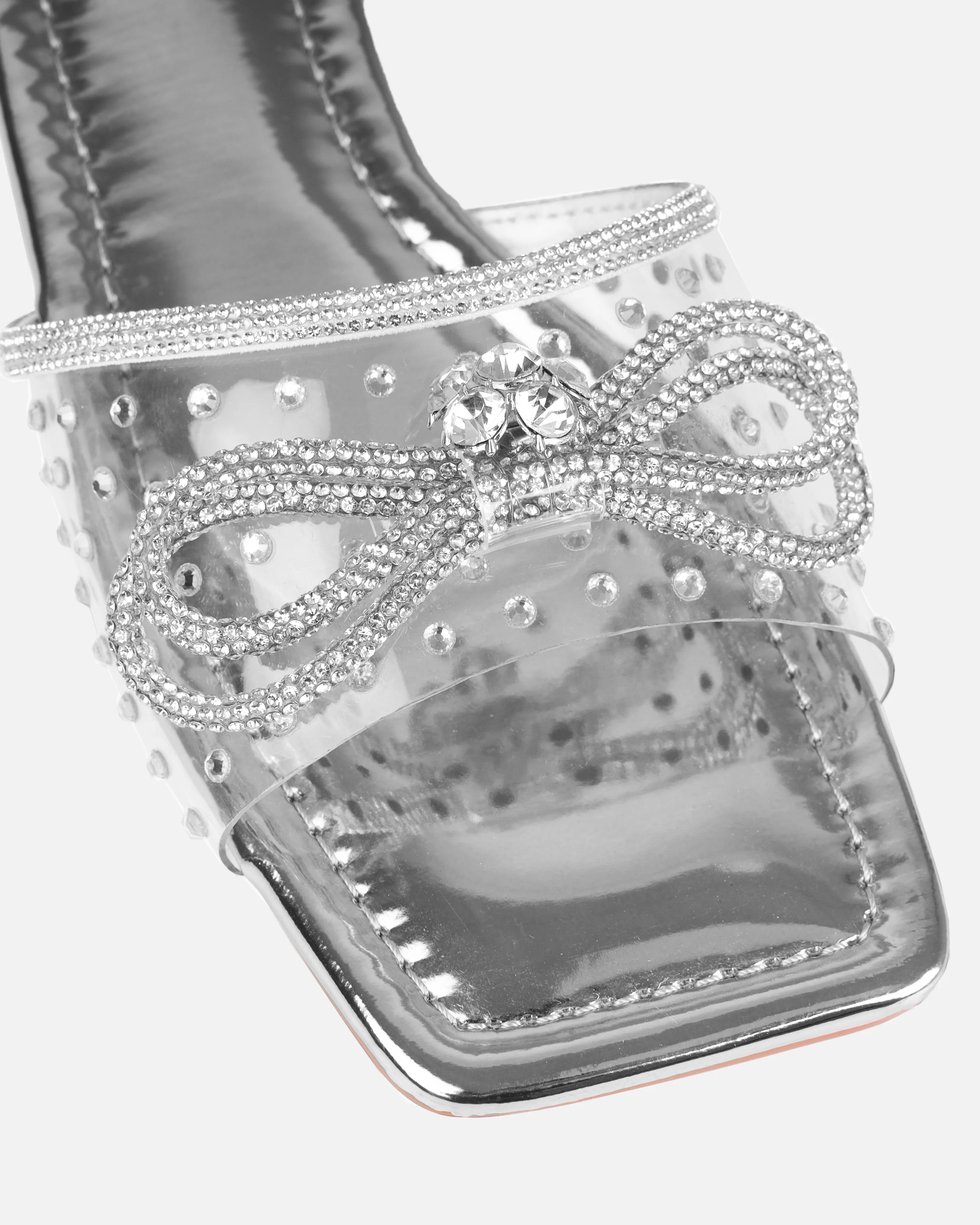 Senga Silver Diamante Bow Flat Sandals - Image 4