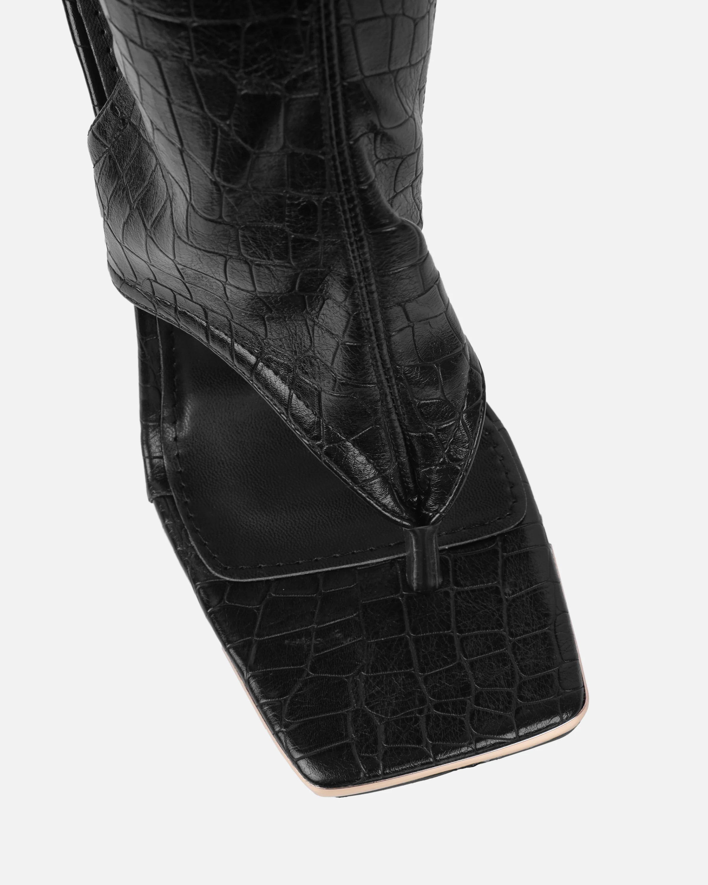 Senya Black Faux Croc Toe Thong Heeled Boots - Image 4