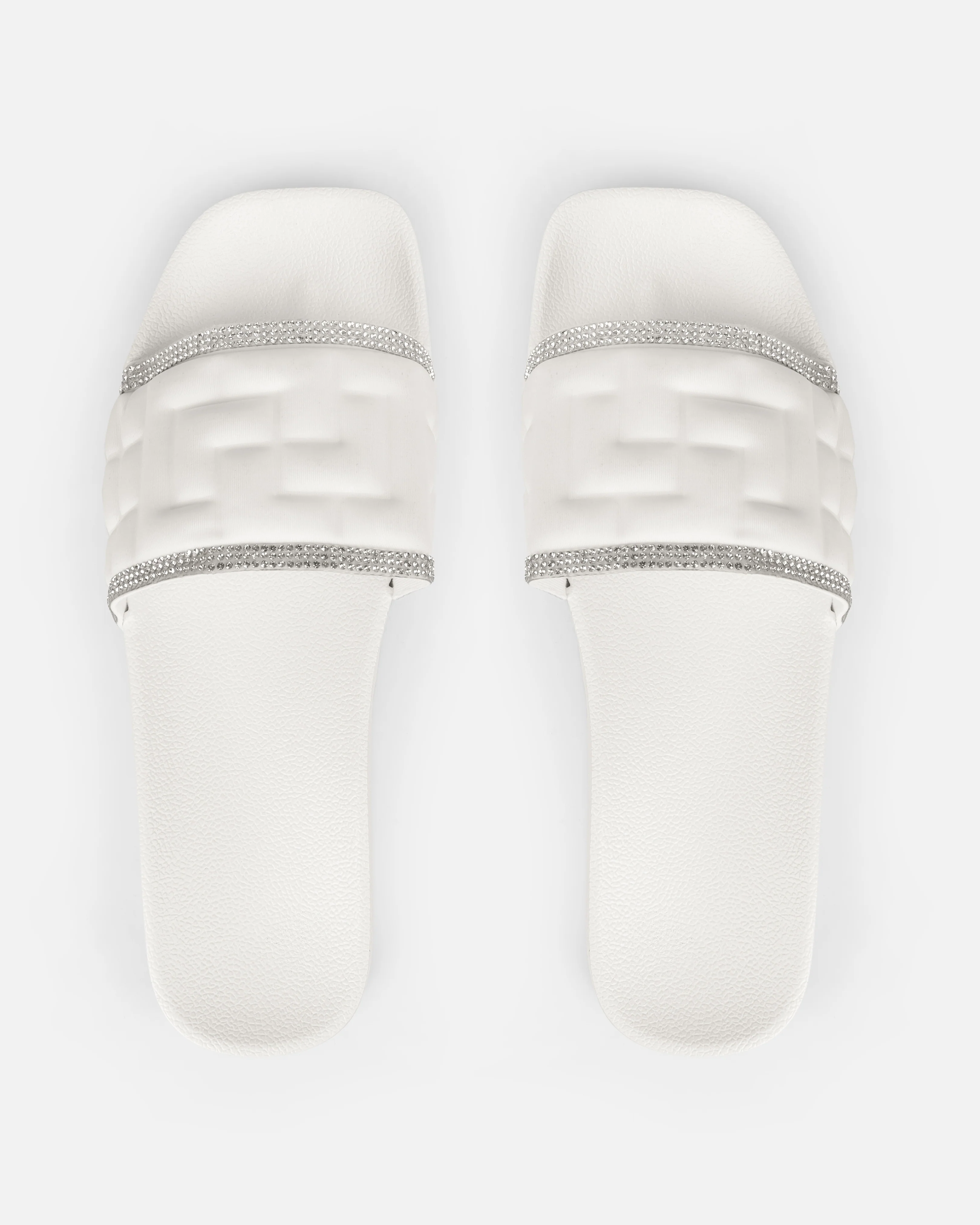 Seona White Diamante Slides - Image 3