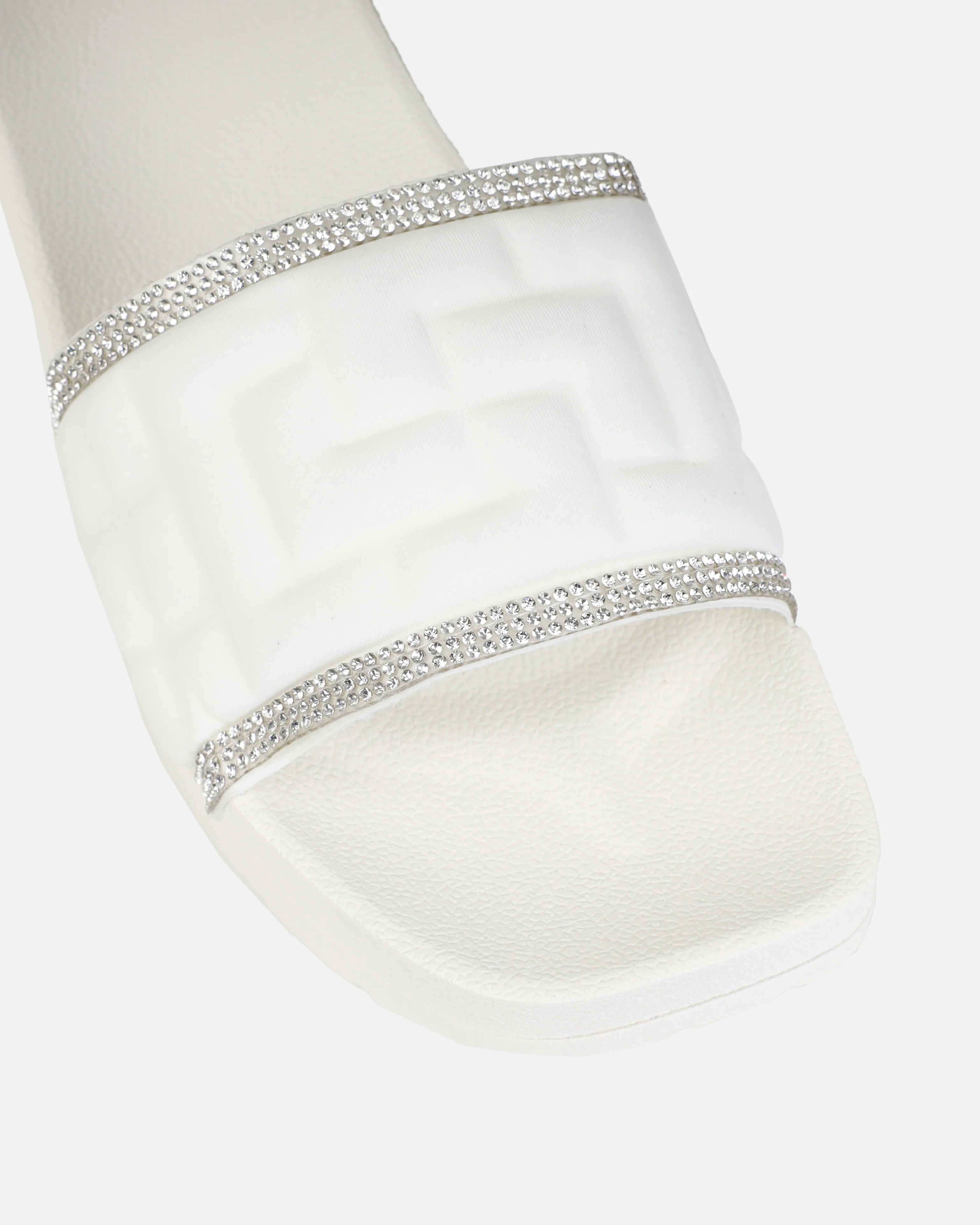 Seona White Diamante Slides - Image 4