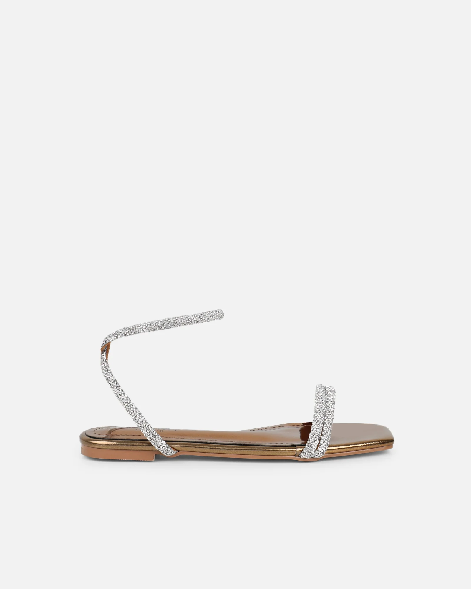 Shezz Bronze Metallic Diamante Flat Sandals - Image 3