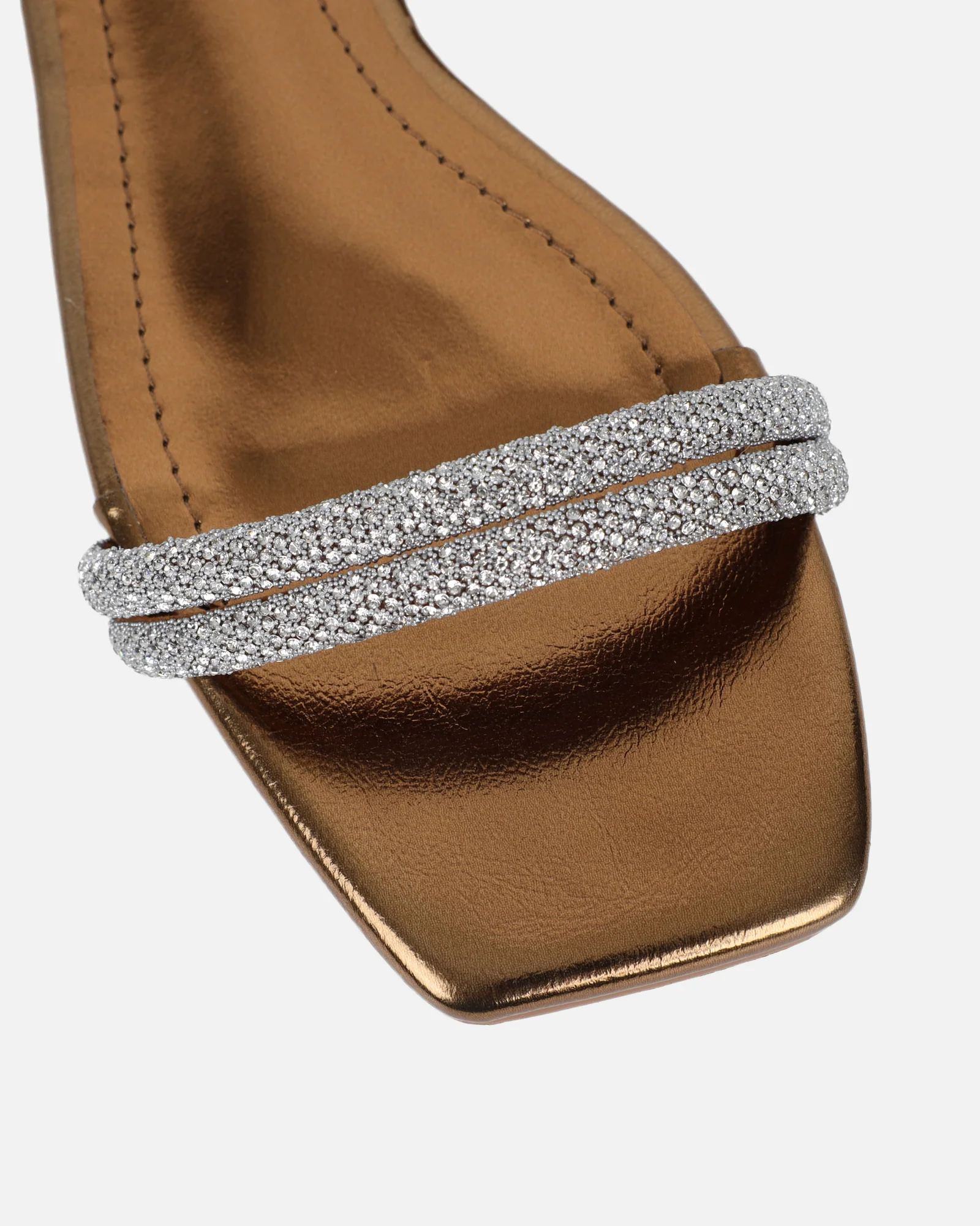 Shezz Bronze Metallic Diamante Flat Sandals - Image 4