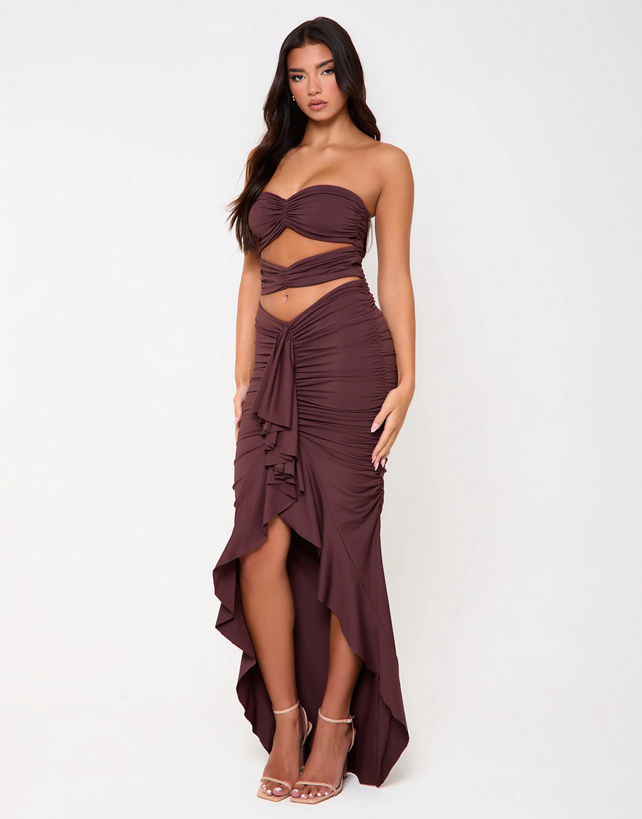 Soho Chocolate Ruched Two Piece Set - Image 4