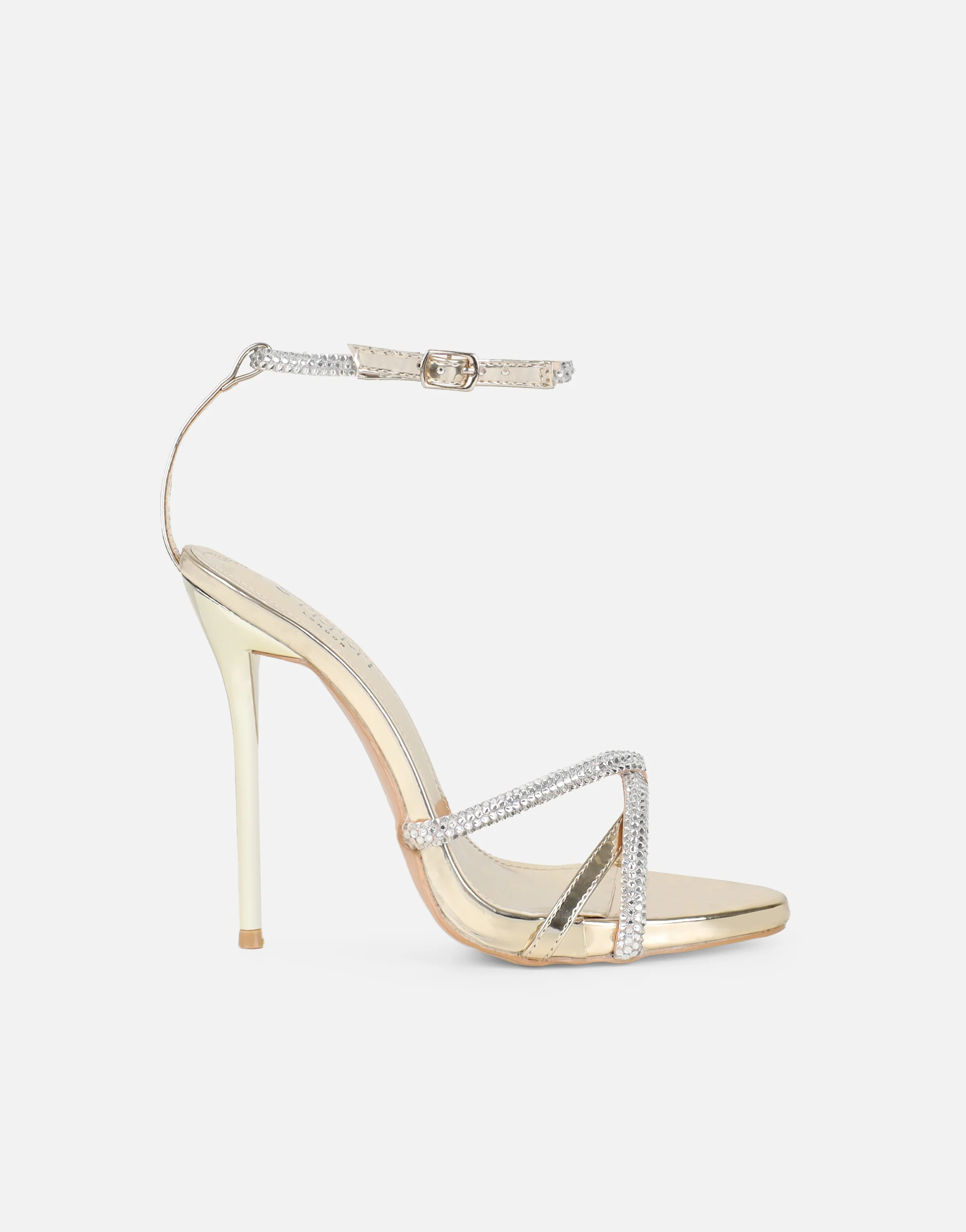 Solar Gold Mirror Diamante Heeled Sandals - Image 2