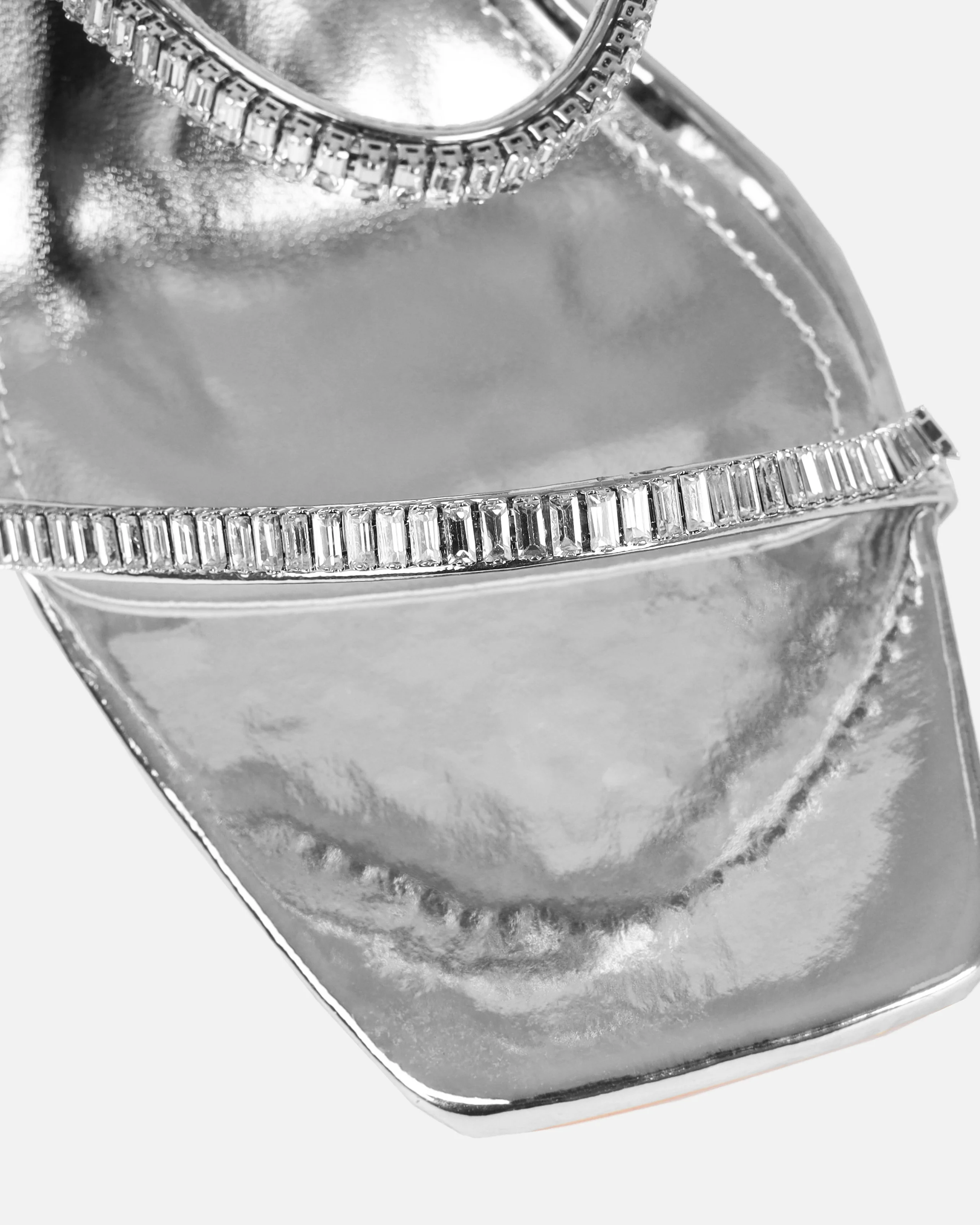 Soleil Silver Mirror Diamante Stiletto Heels - Image 4