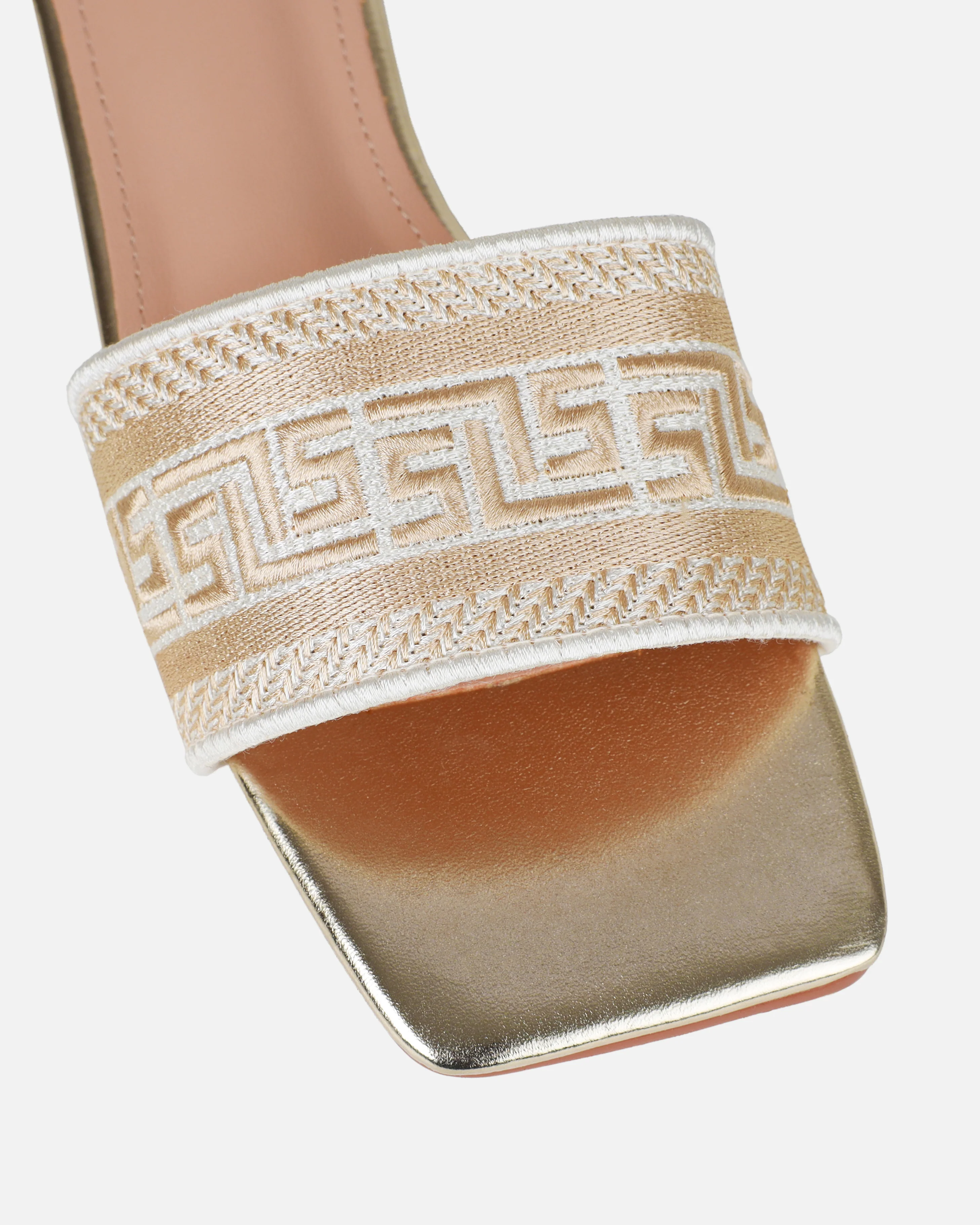 Solene Gold Embroidered Logo Flat Slides - Image 4