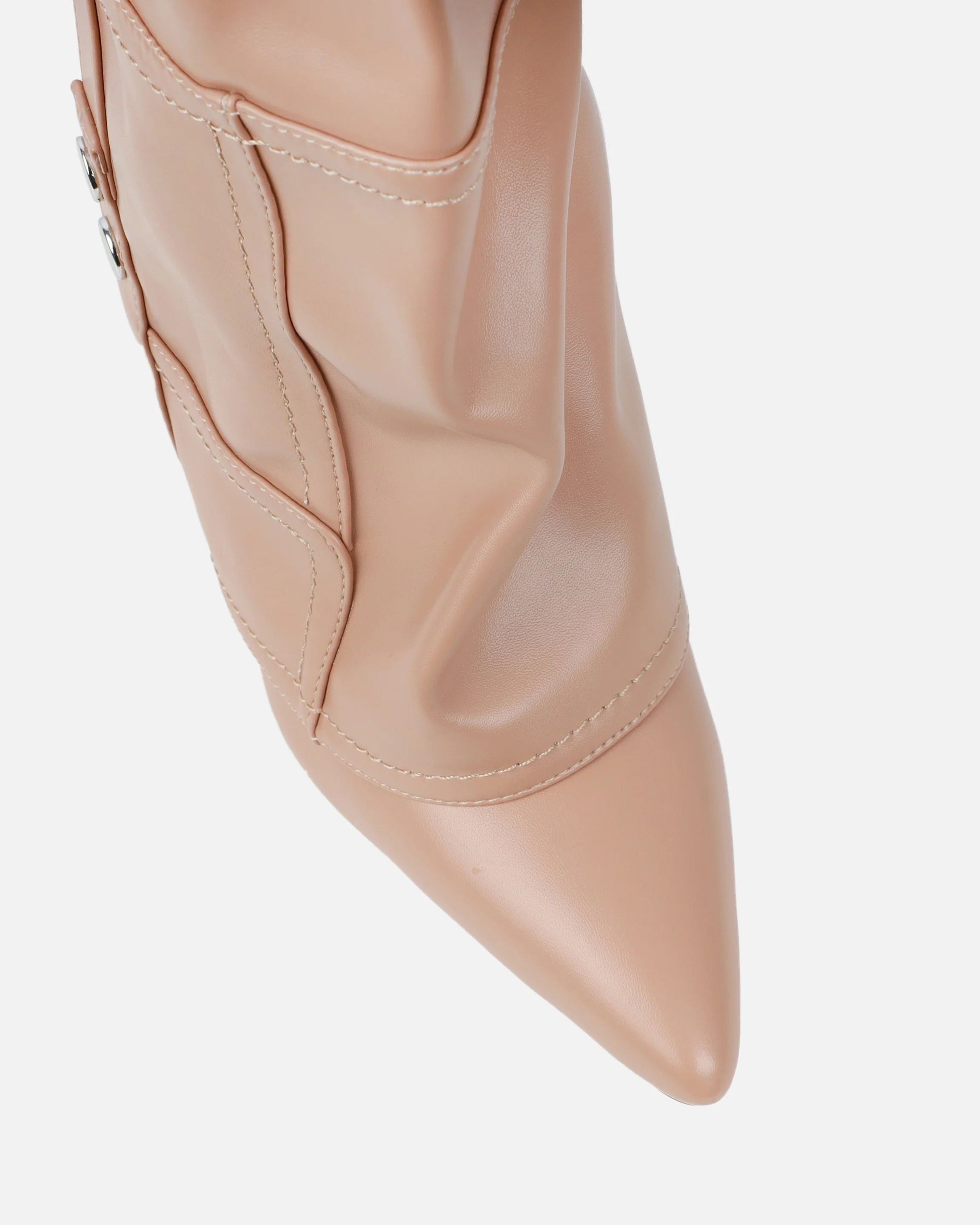 Sonny Beige Fold Over Wedge Knee Boots - Image 4