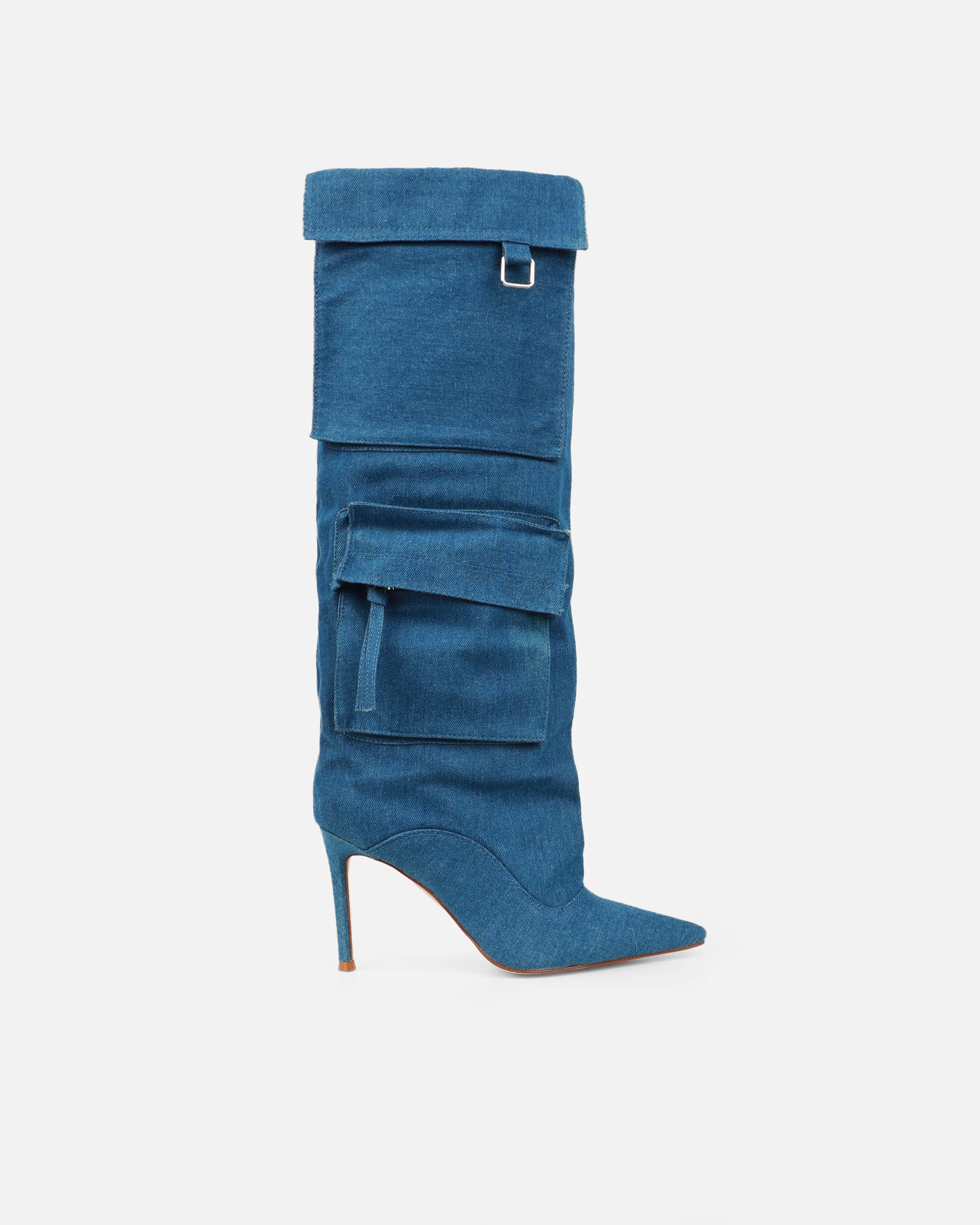Stan Blue Denim Cargo Stiletto Boots - Image 2