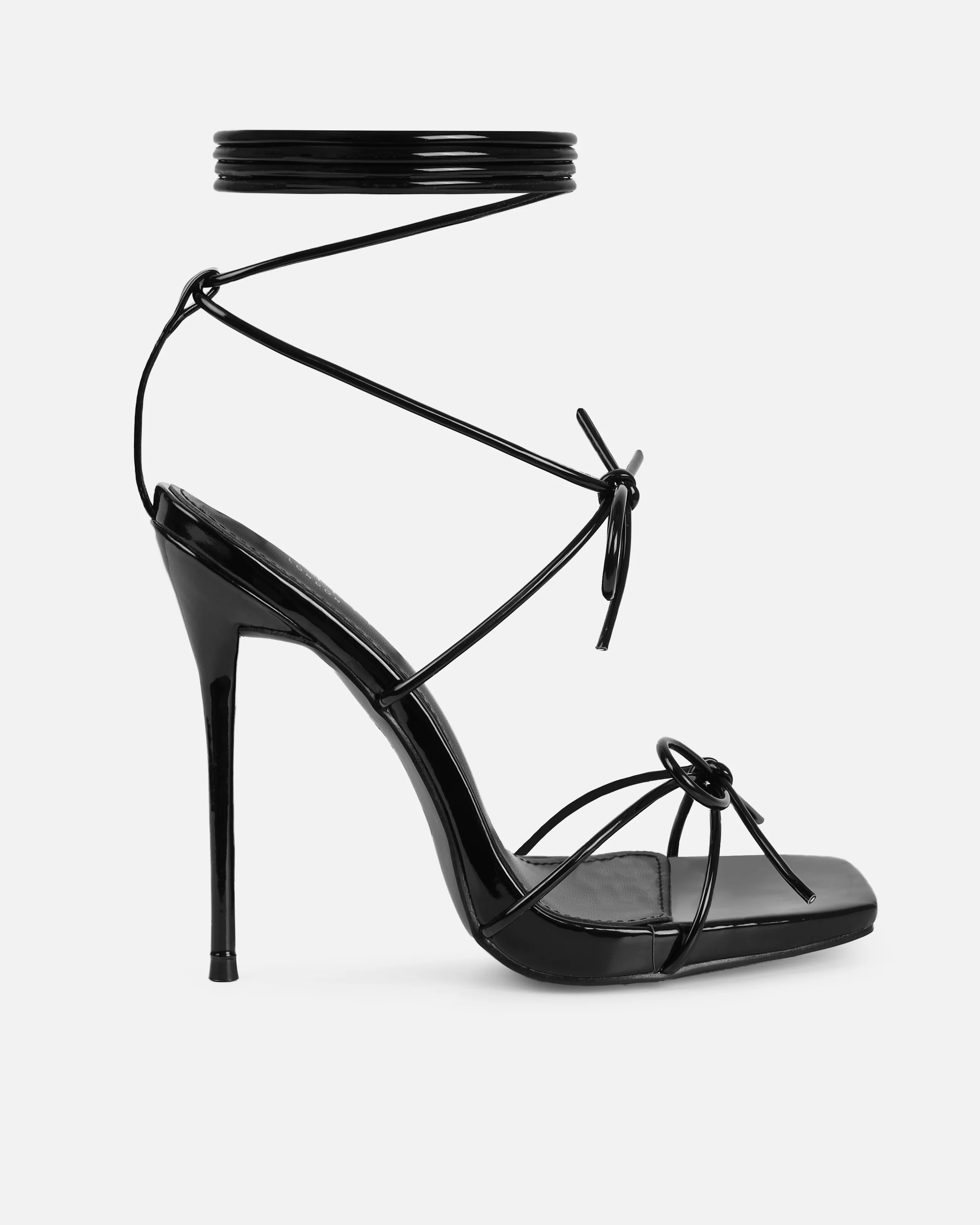 Sunniva Black Patent Bow Detail Lace Up Heels - Image 2