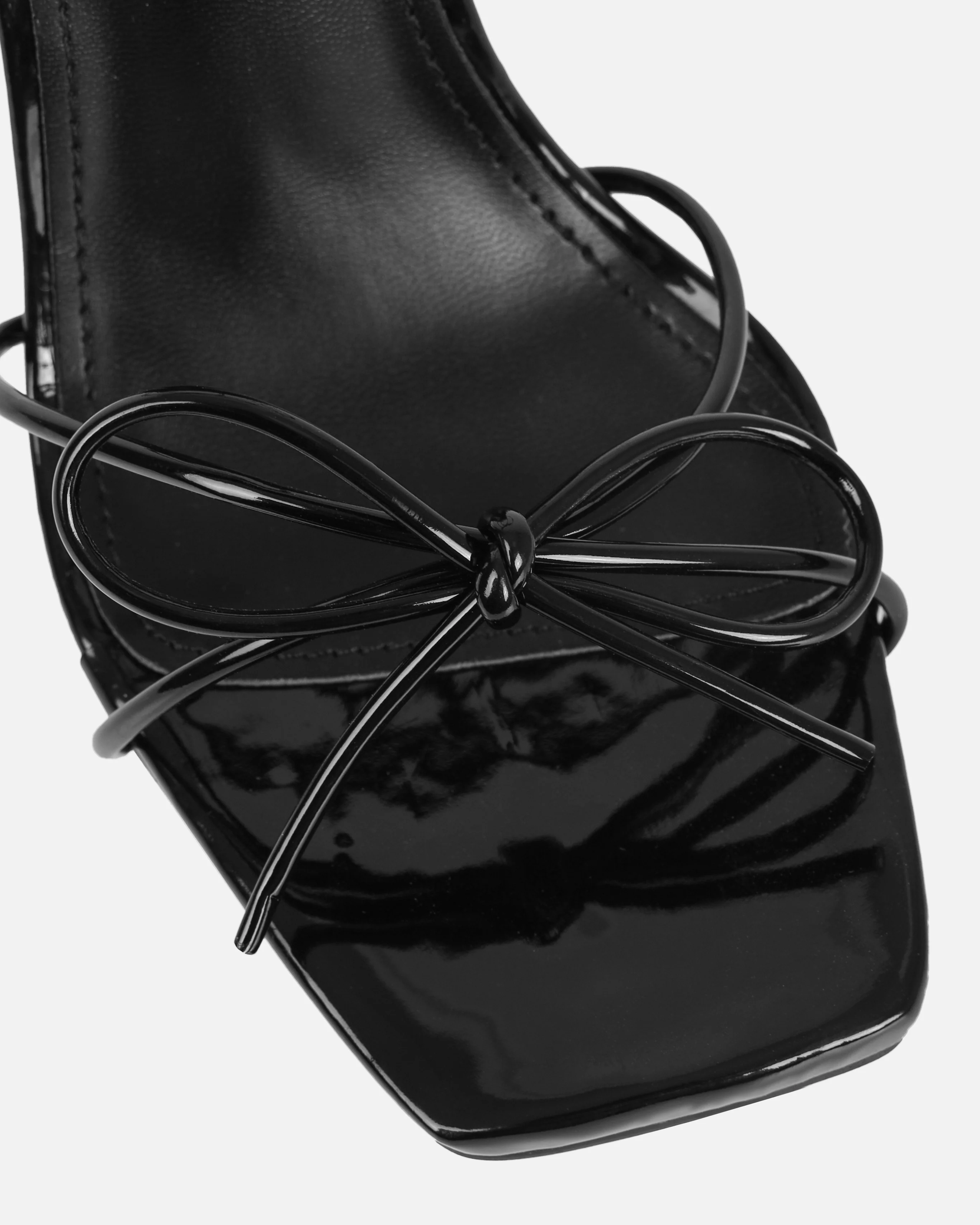 Sunniva Black Patent Bow Detail Lace Up Heels - Image 4