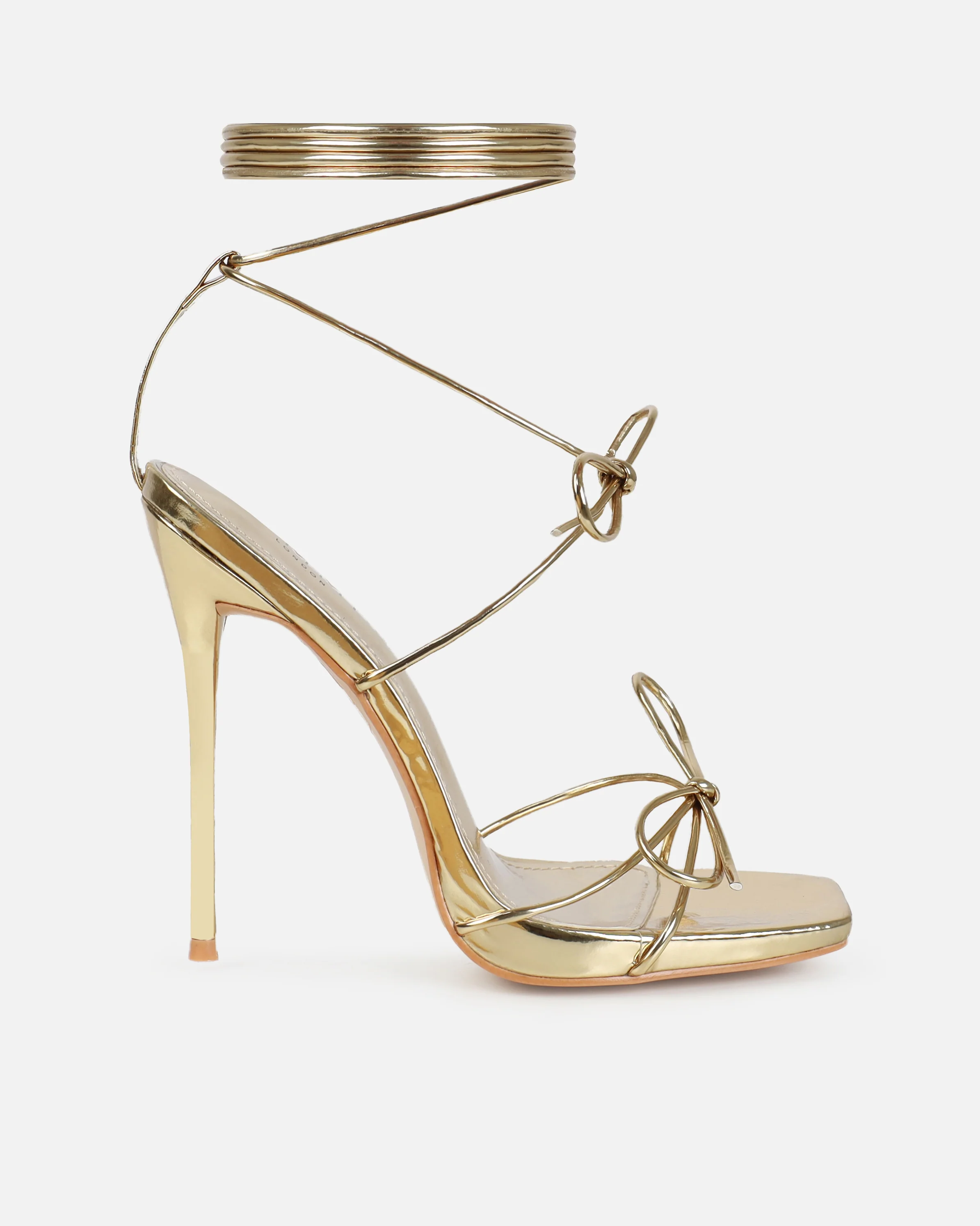 Sunniva Gold Bow Detail Lace Up Heels - Image 2