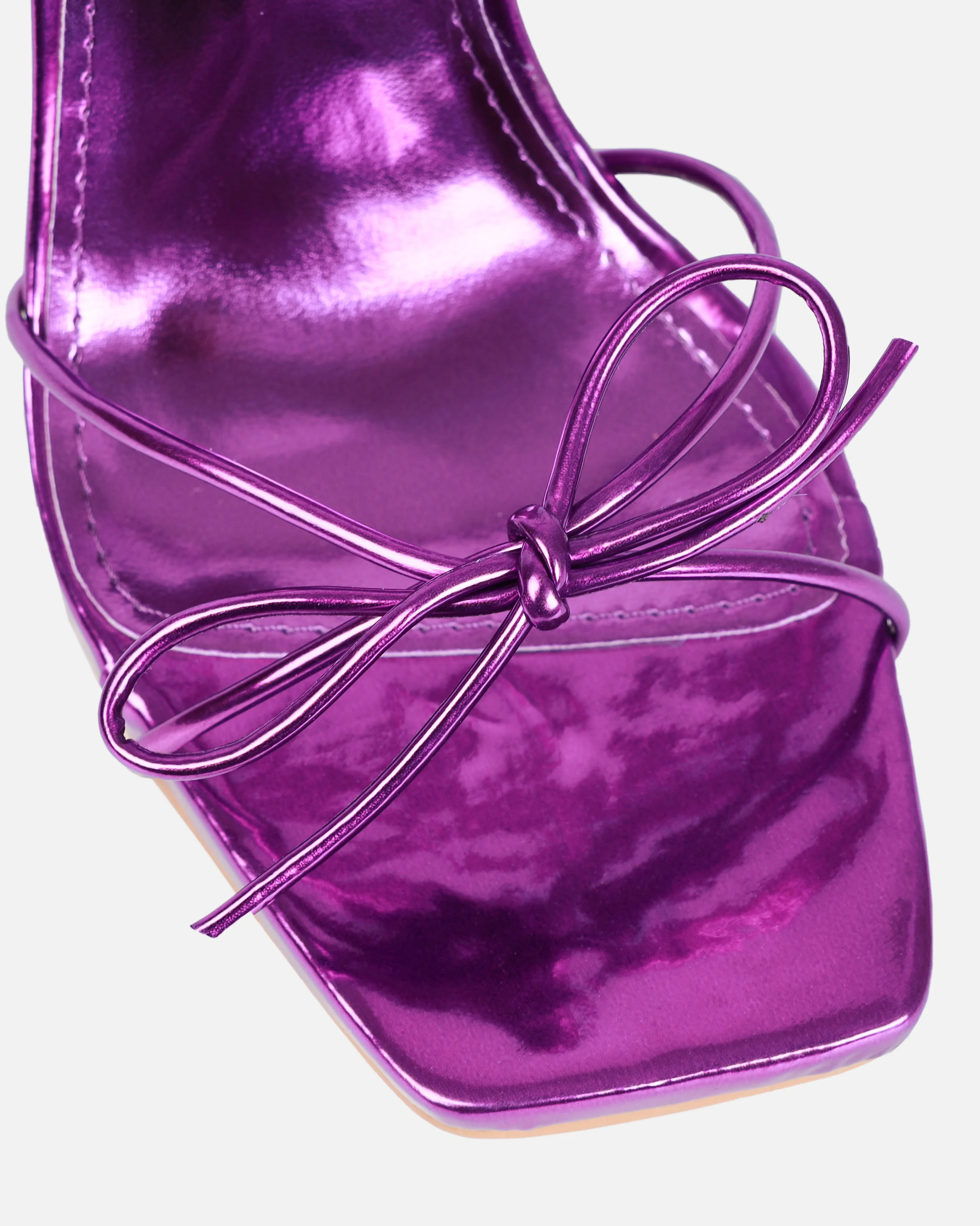 Sunniva Purple Metallic Bow Detail Lace Up Heels - Image 4