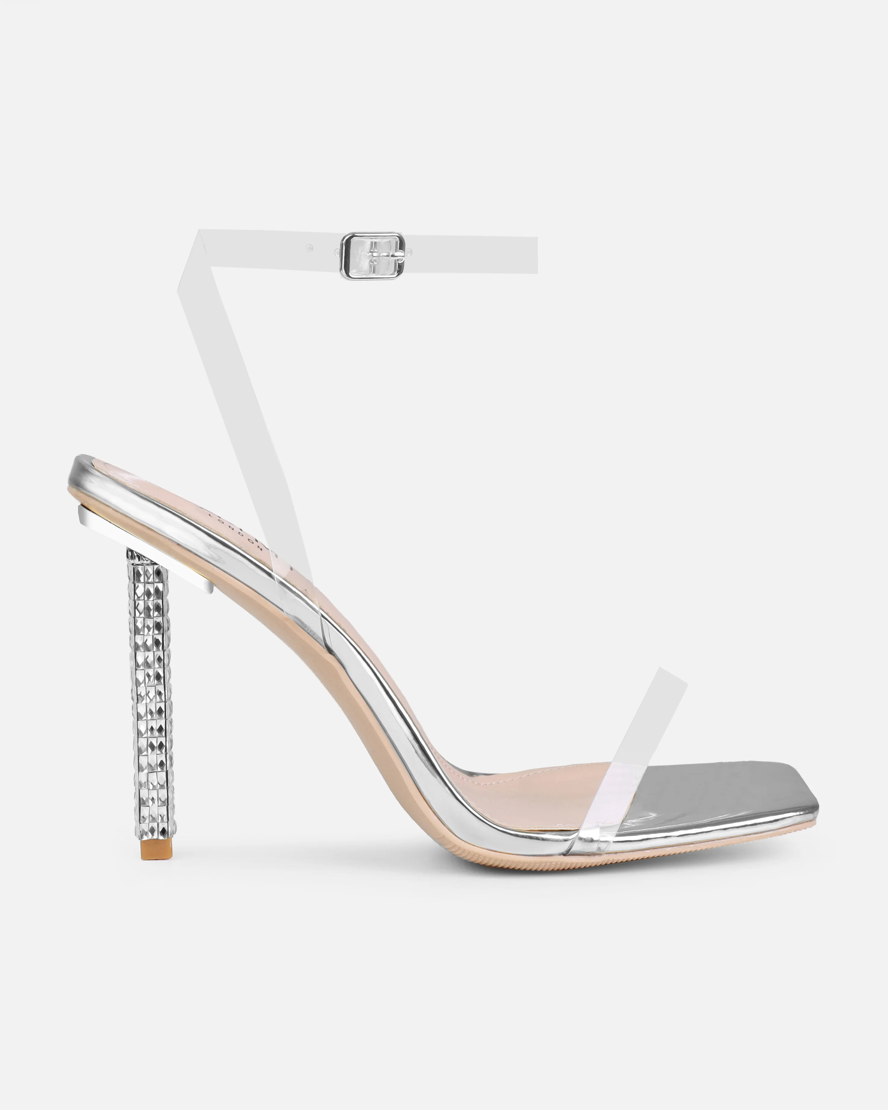 Suvi Silver Clear Gem Stiletto Heels - Image 2