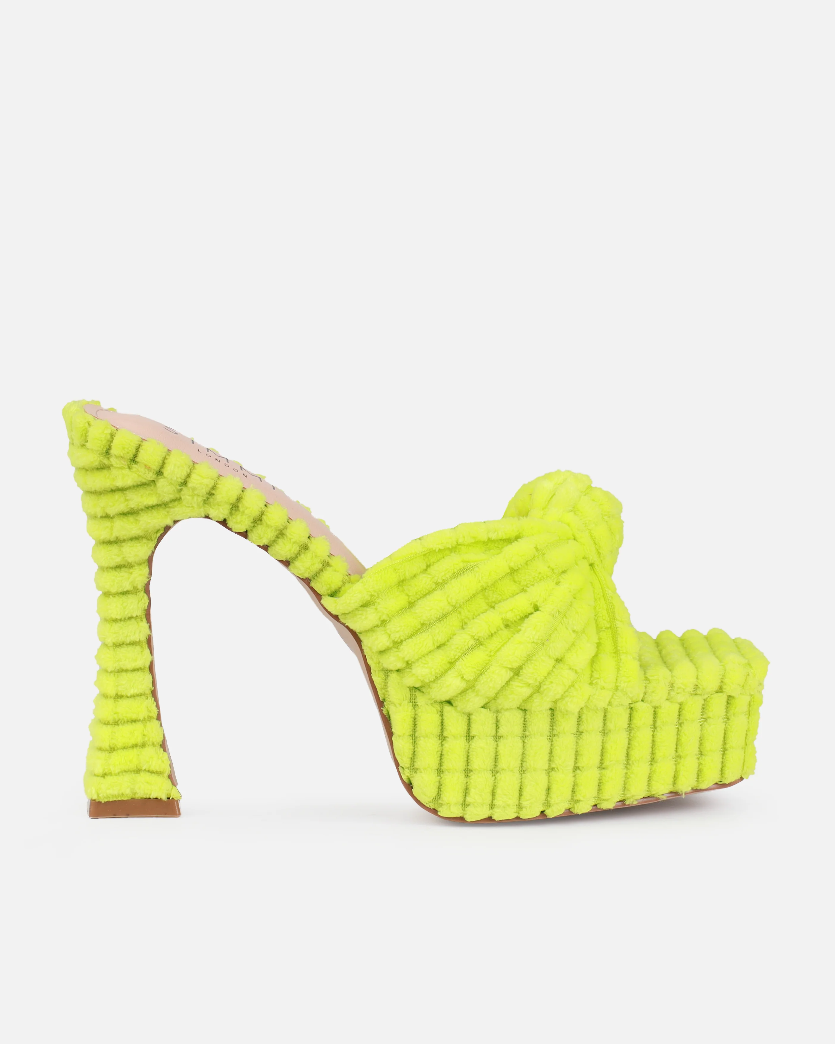 Tasha Ghouri Cedar Lime Green Towelling Knot Platform Mules - Image 2