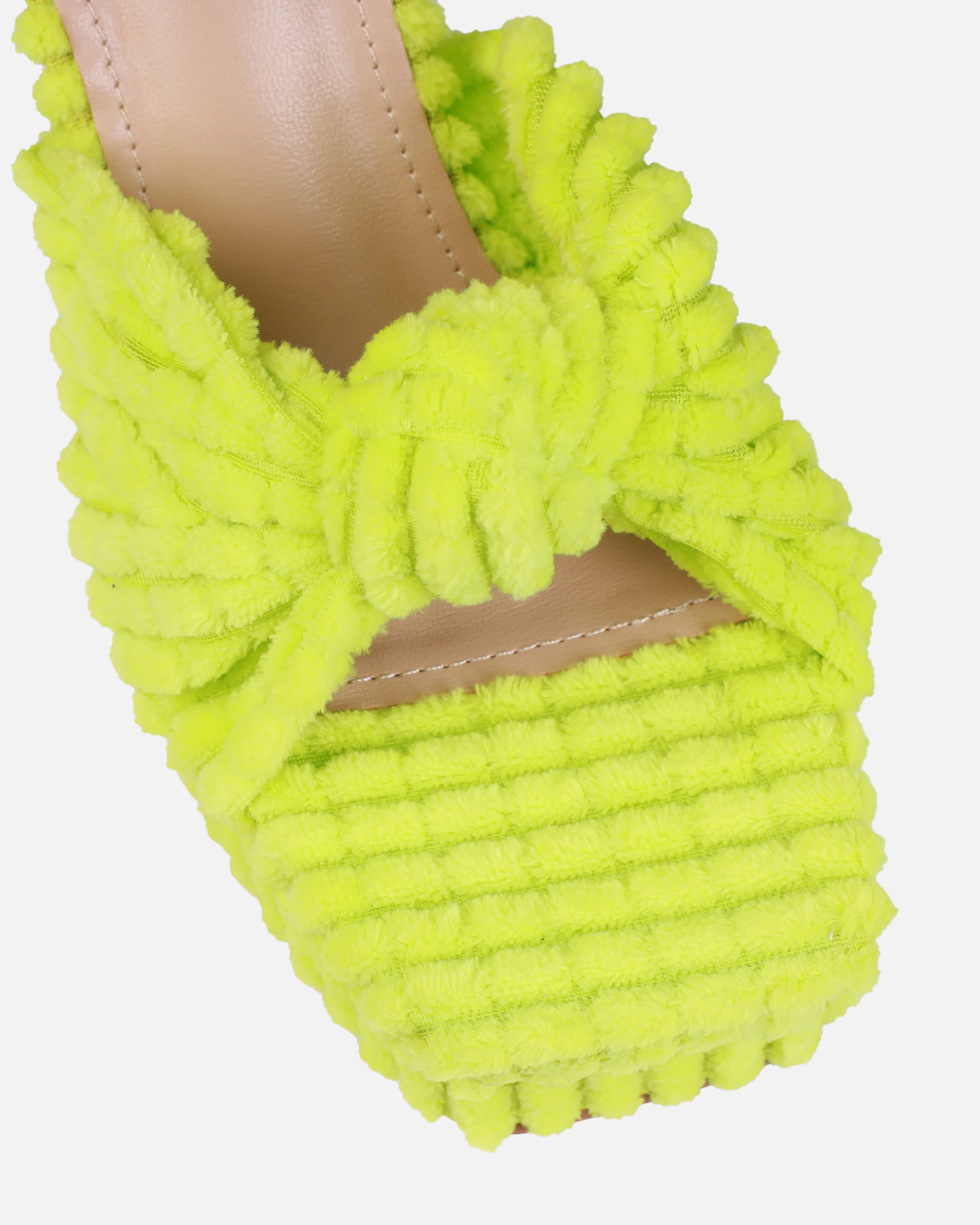 Tasha Ghouri Cedar Lime Green Towelling Knot Platform Mules - Image 4