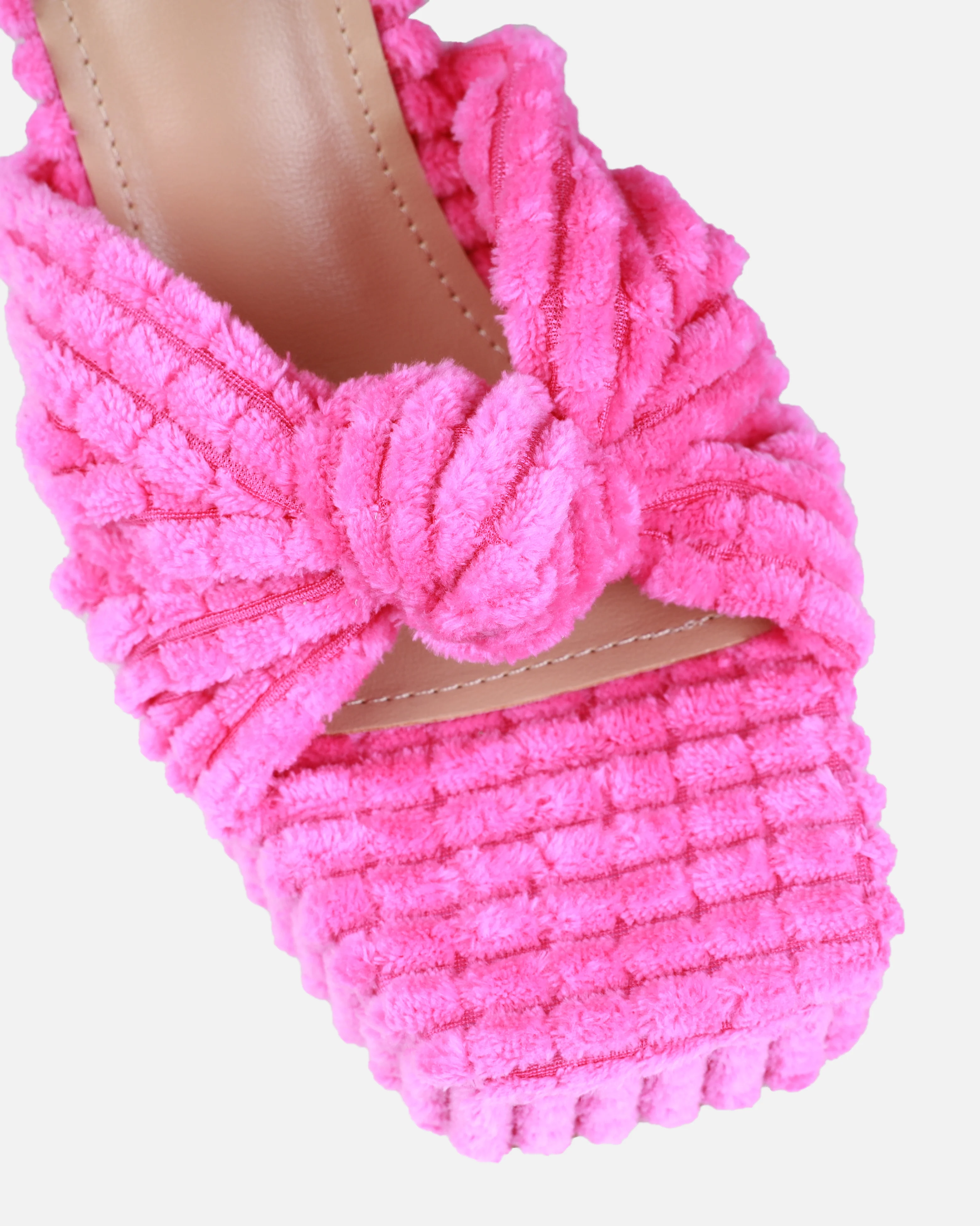 Tasha Ghouri Cedar Pink Towelling Knot Platform Mules - Image 4
