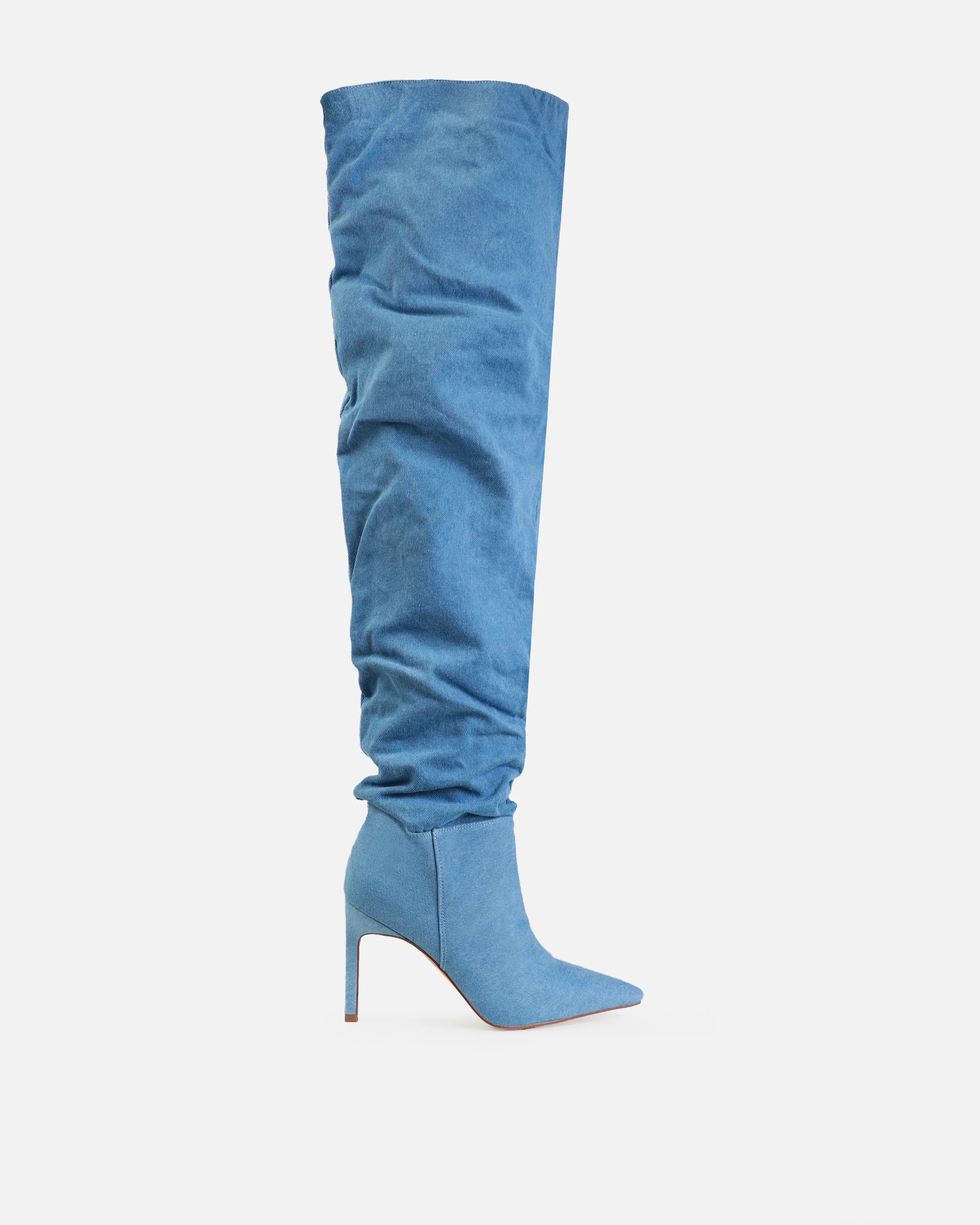 Tasha Ghouri Marshal Blue Denim Slouched Thigh High Boots - Image 2