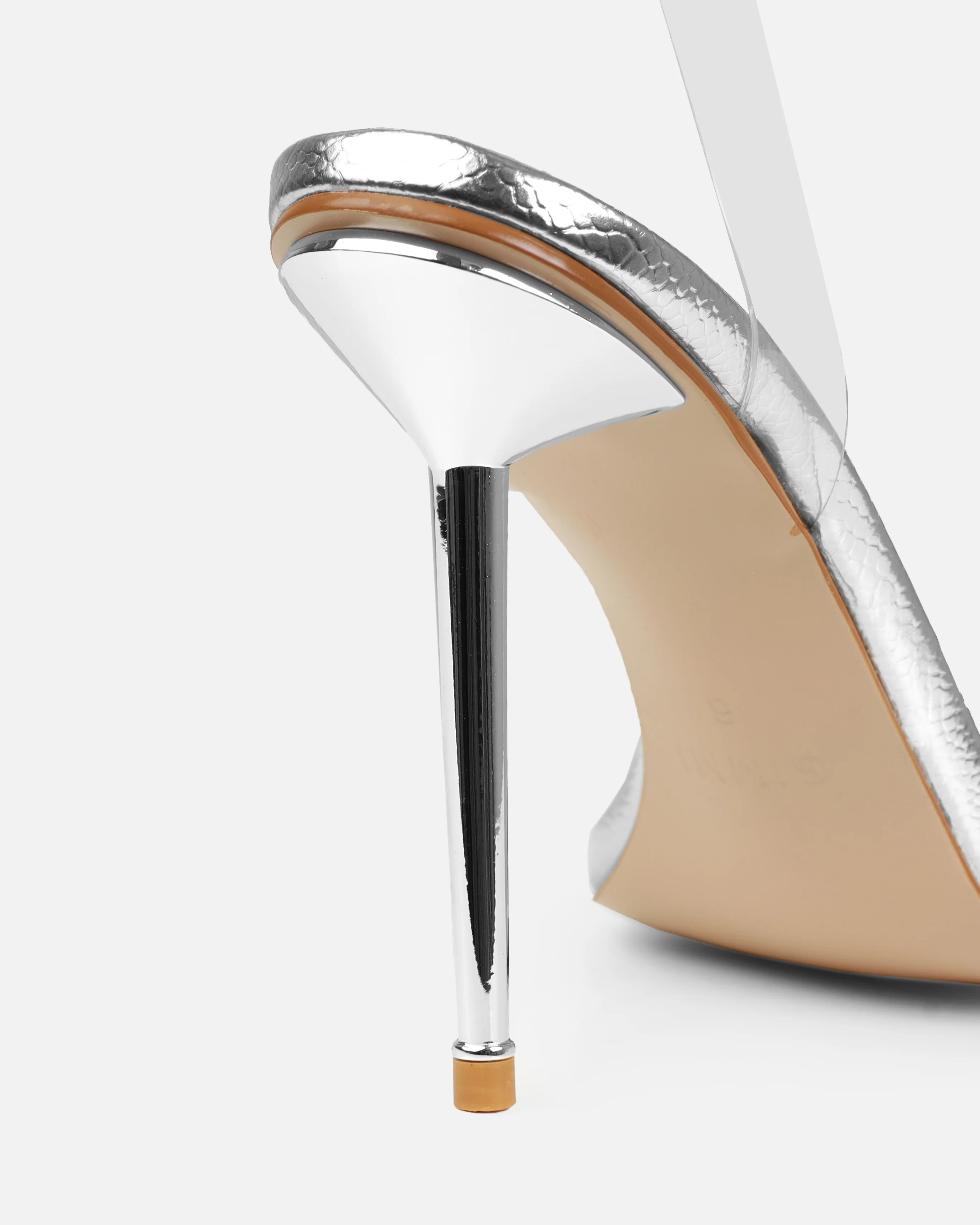 Tasha Ghouri Serlida Silver Faux Snake Print Clear Gem Heels - Image 3