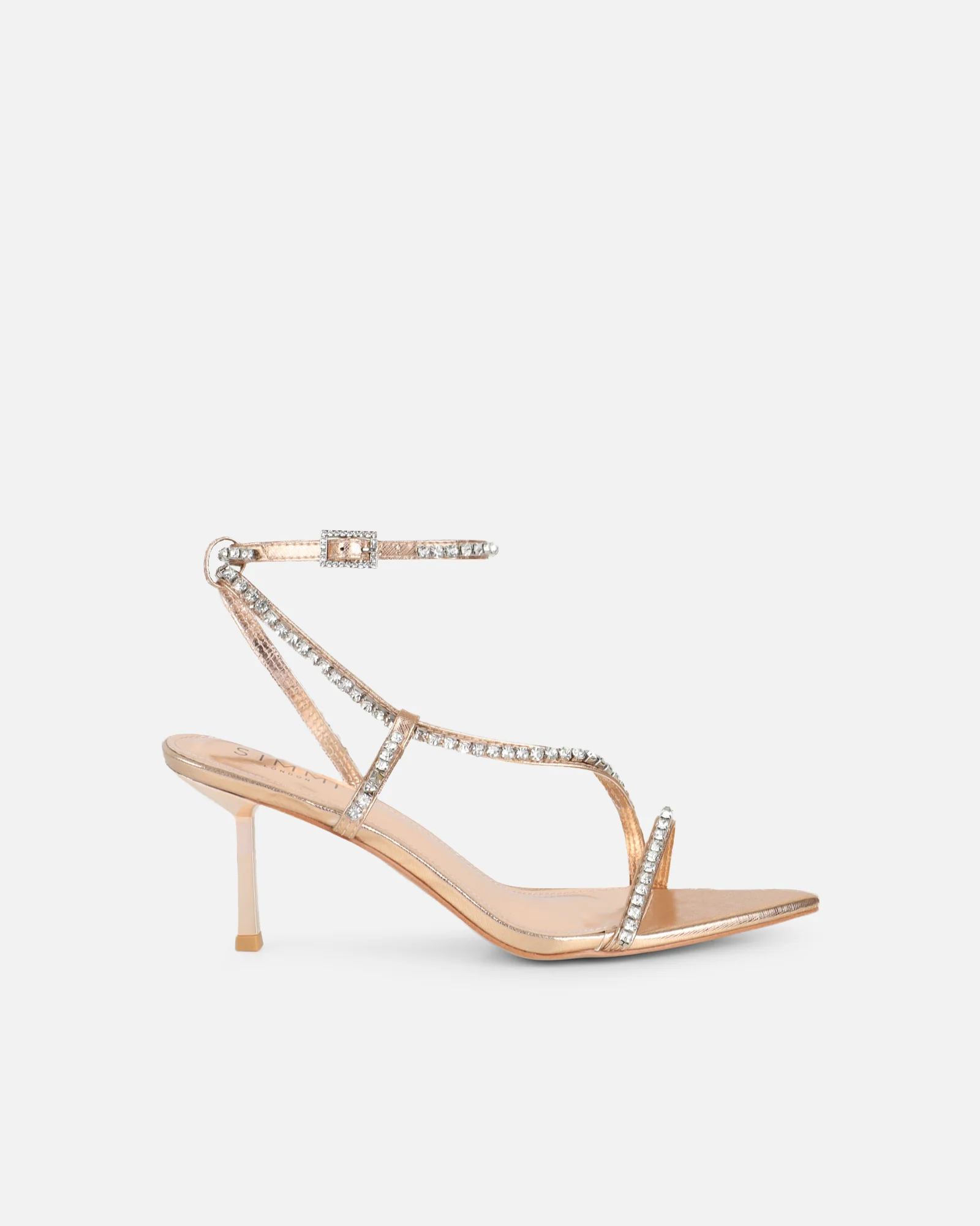 Thesus Rose Gold Mirror Diamante Heeled Sandals - Image 2