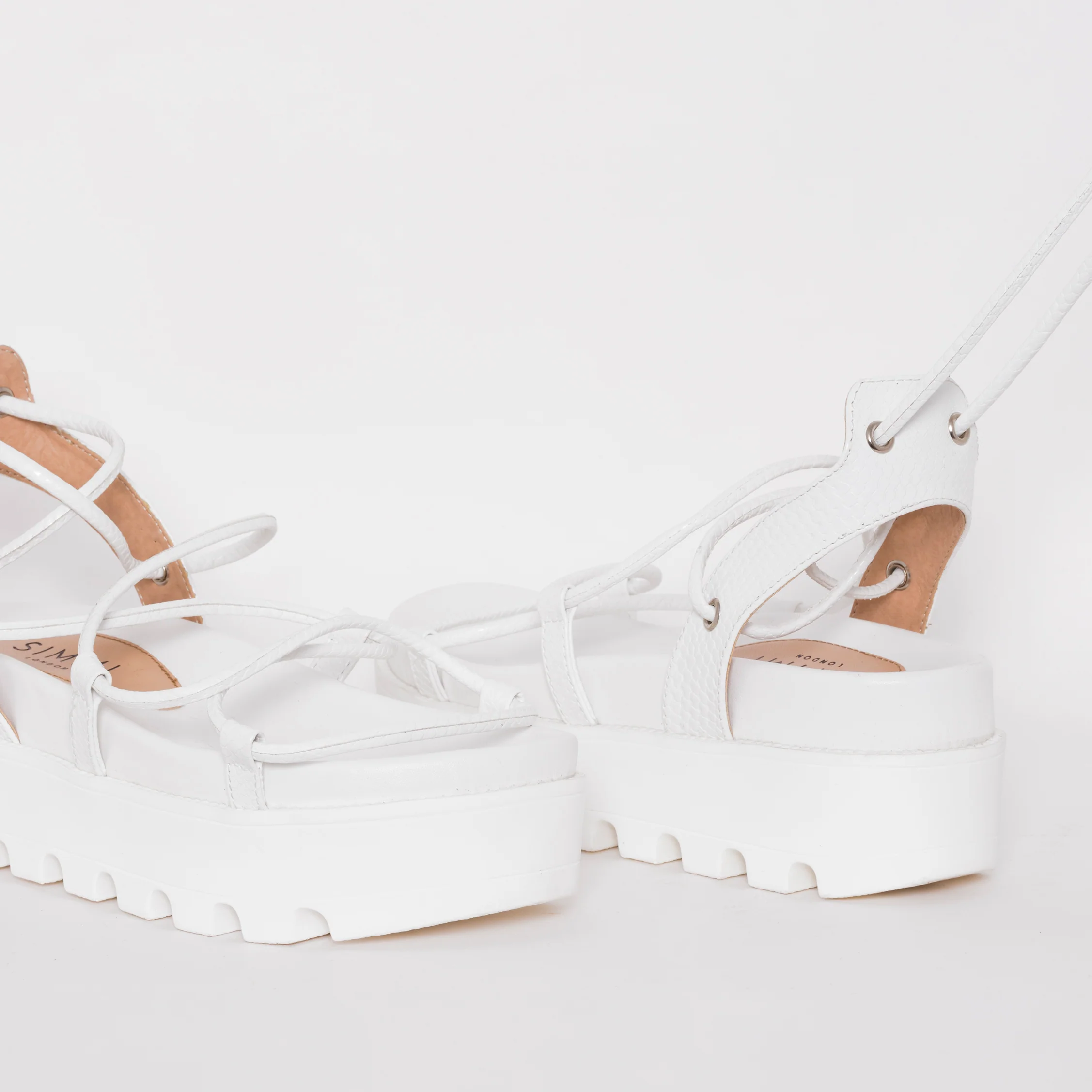 Thoma White Lizard Print Lace Up Flatforms - Image 5