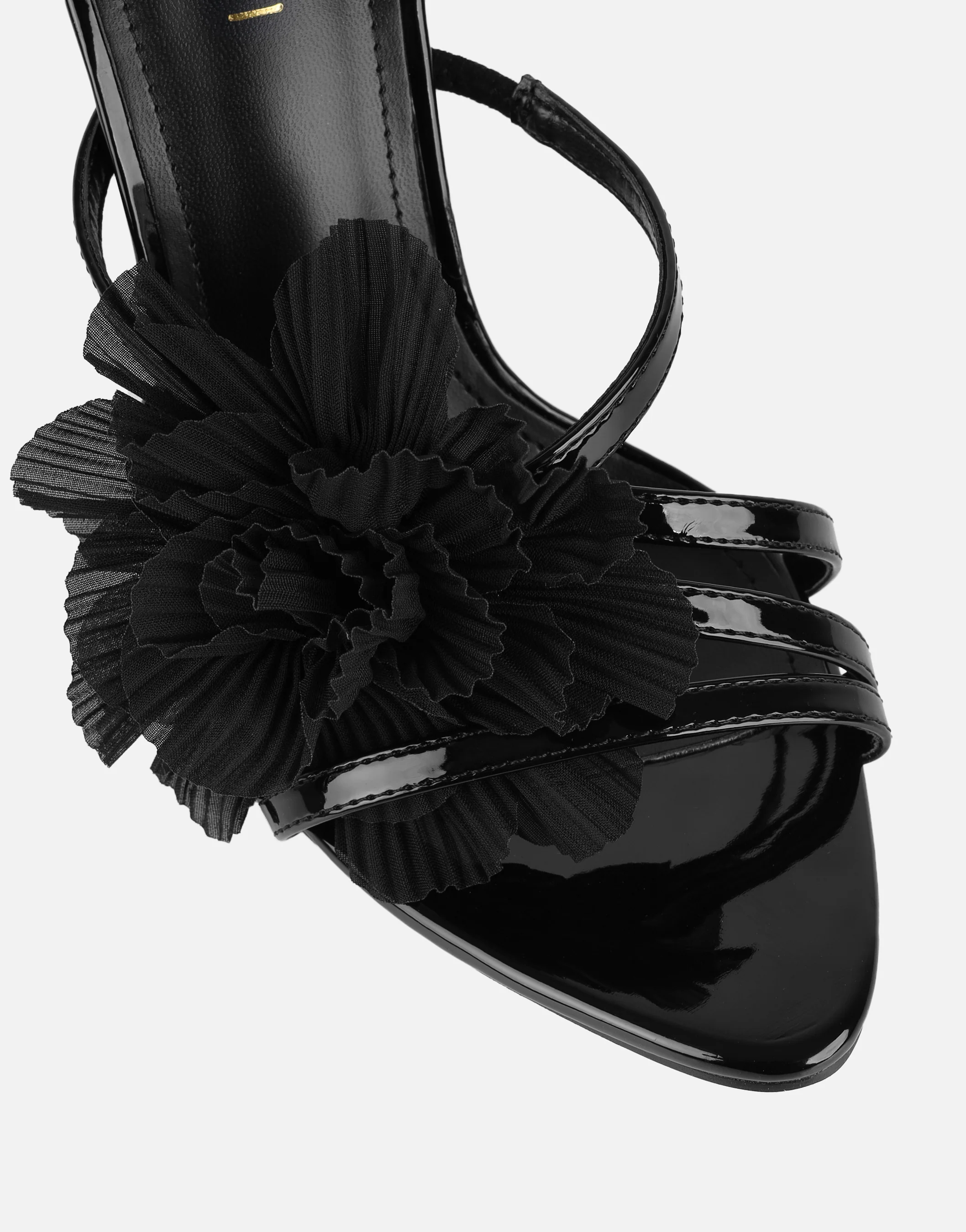 Tina Black Patent Flower Detail Heeled Sandals - Image 4