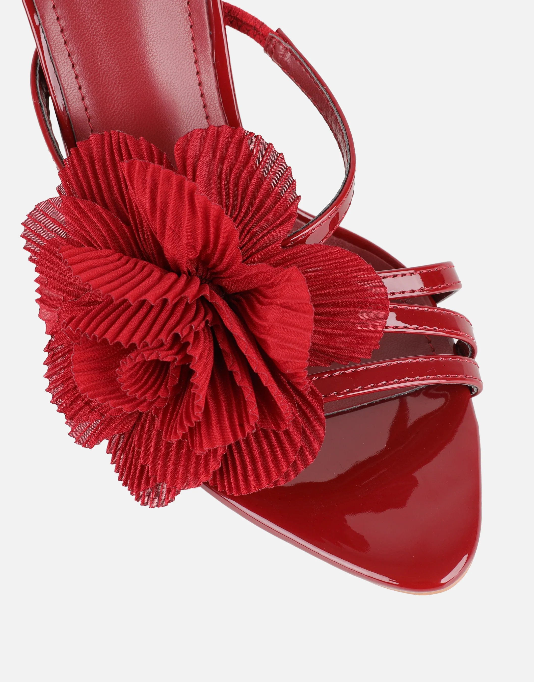 Tina Red Patent Flower Detail Heeled Sandals - Image 4