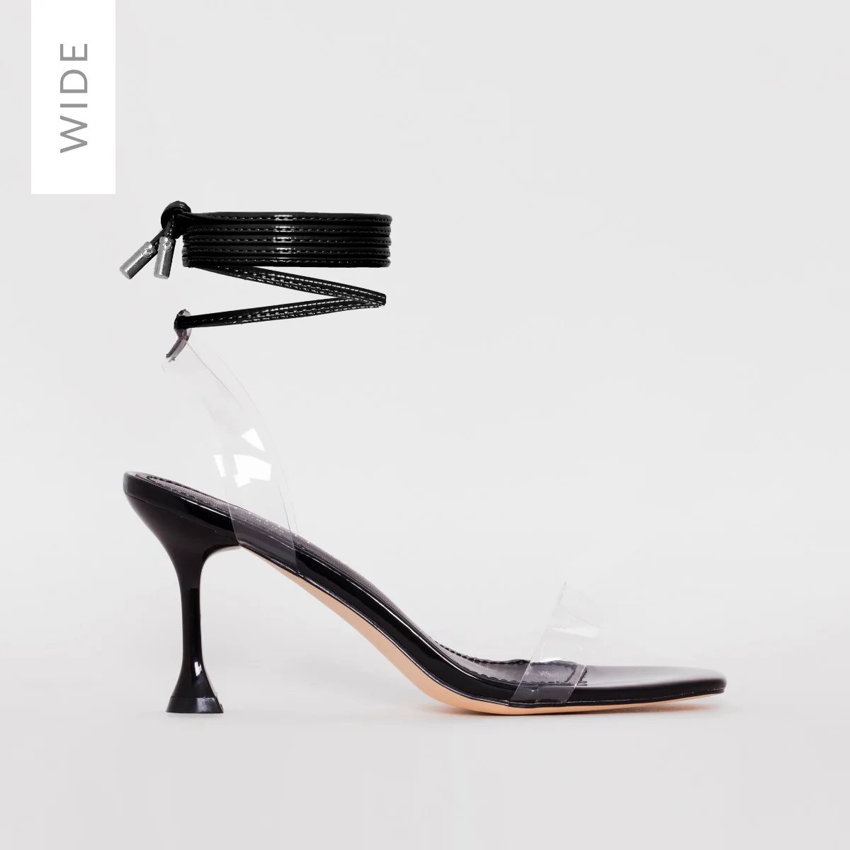 Truo Wide Fit Black Clear Lace up Stiletto Heels