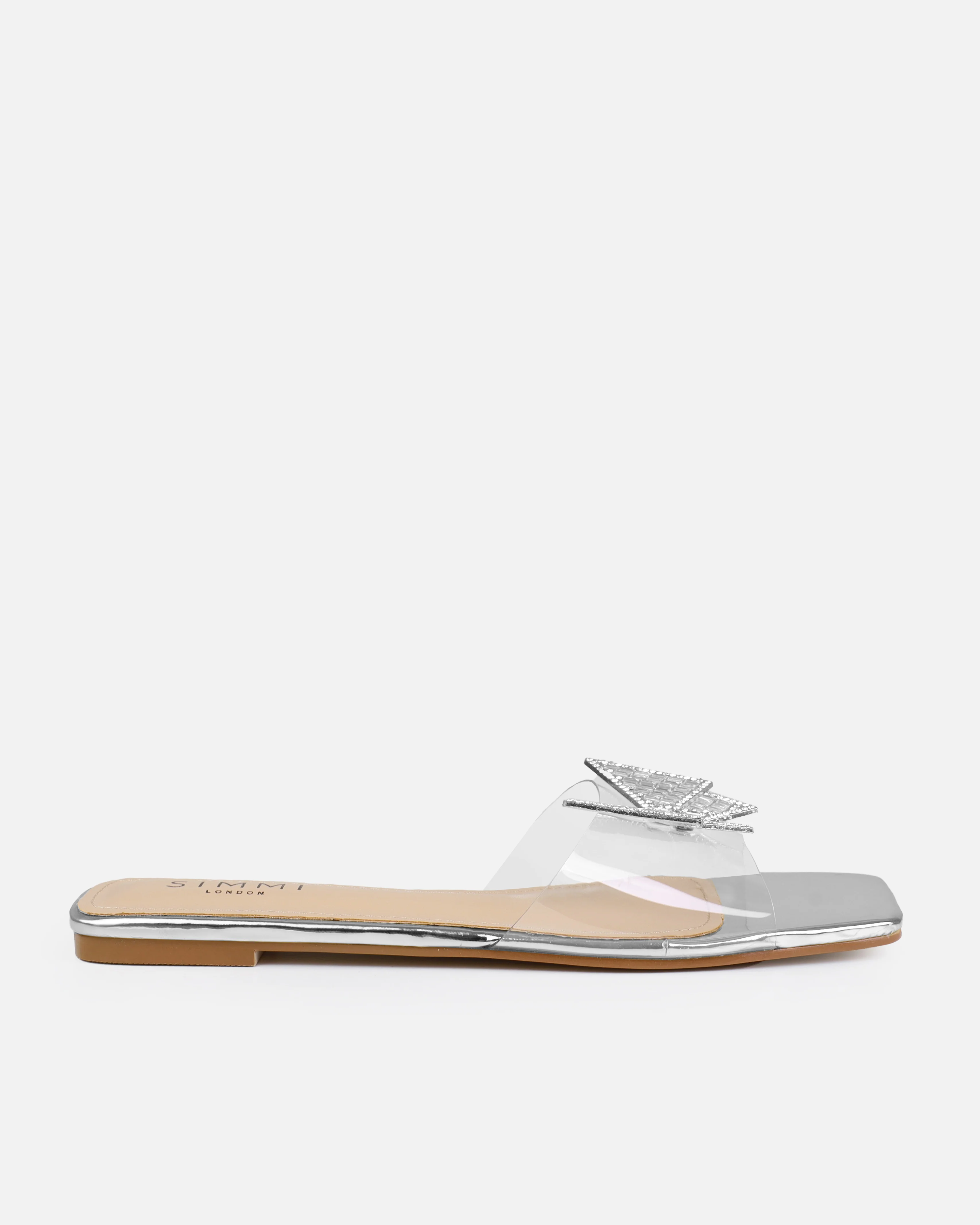 Uma Silver Clear Diamante Butterfly Flat Sandals - Image 2