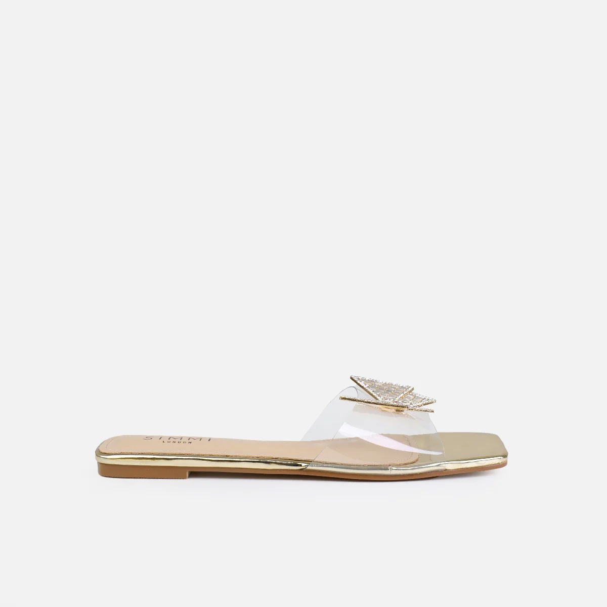Uma Wide Fit Gold Clear Diamante Butterfly Flat Sandals - Image 2