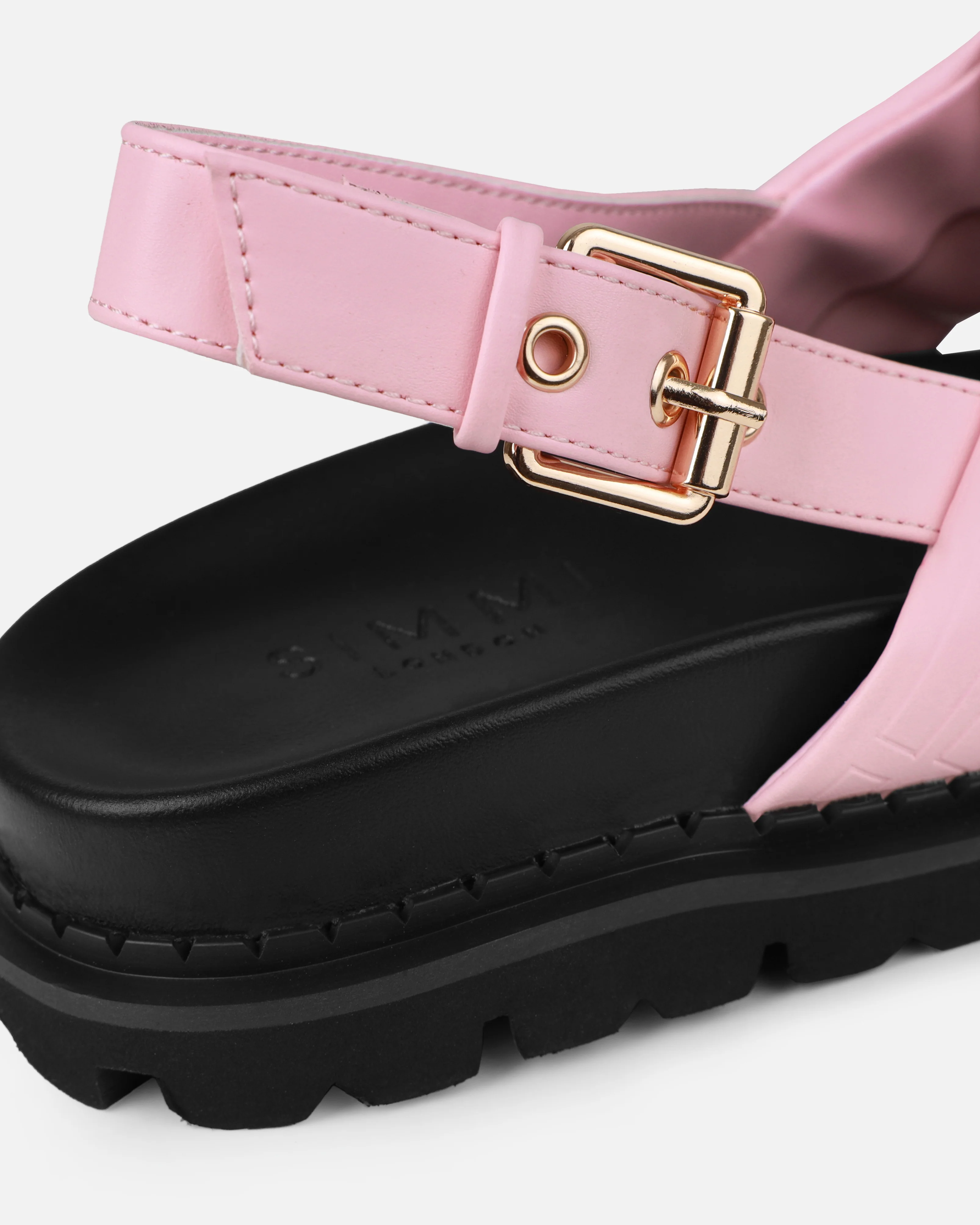 Vaia Pink Embossed Cross Over Flat Sandals - Image 3