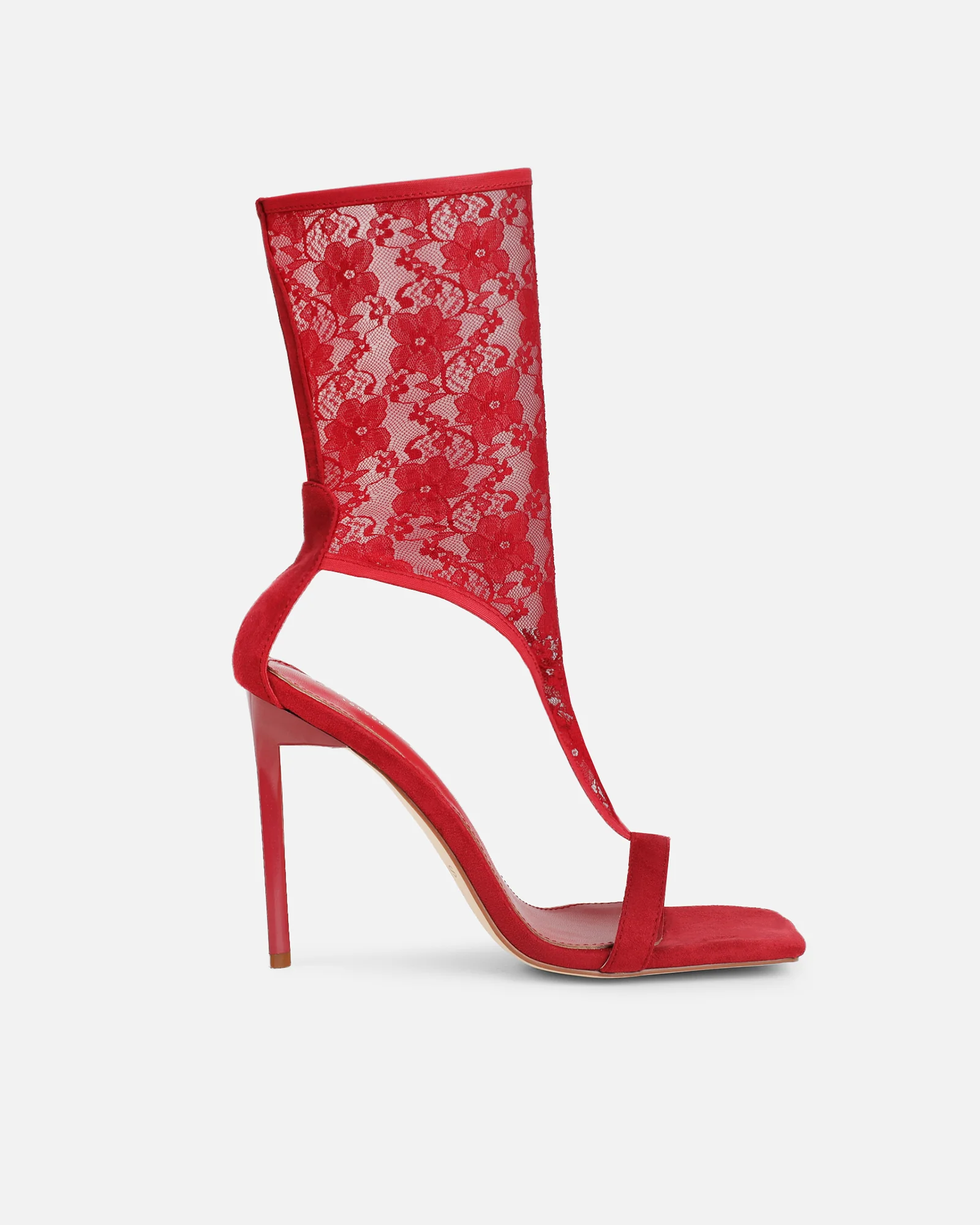 Venya Dark Red Lace Toe Thong Heeled Sandals - Image 2