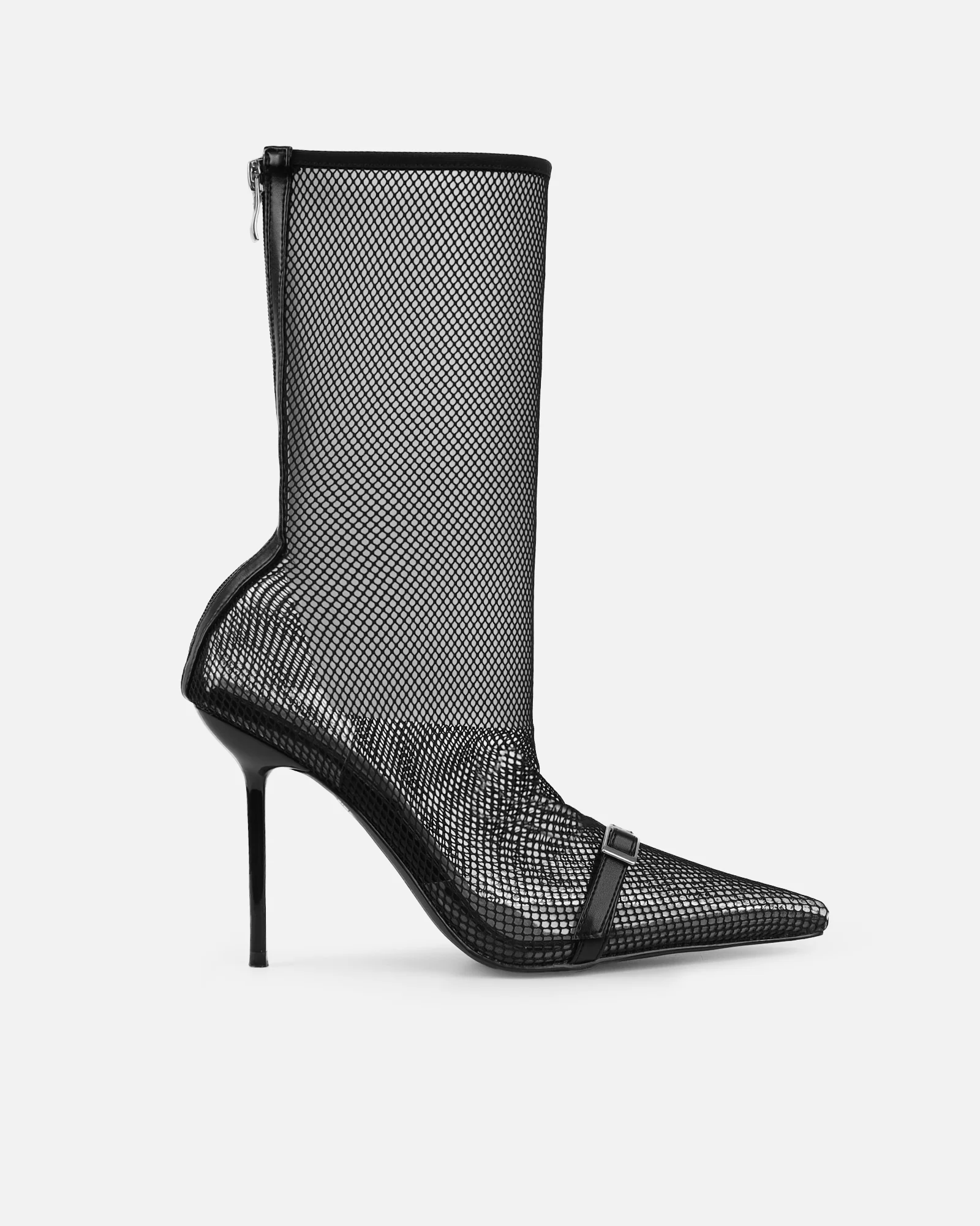 Veronika Black Mesh Heeled Sandals - Image 2