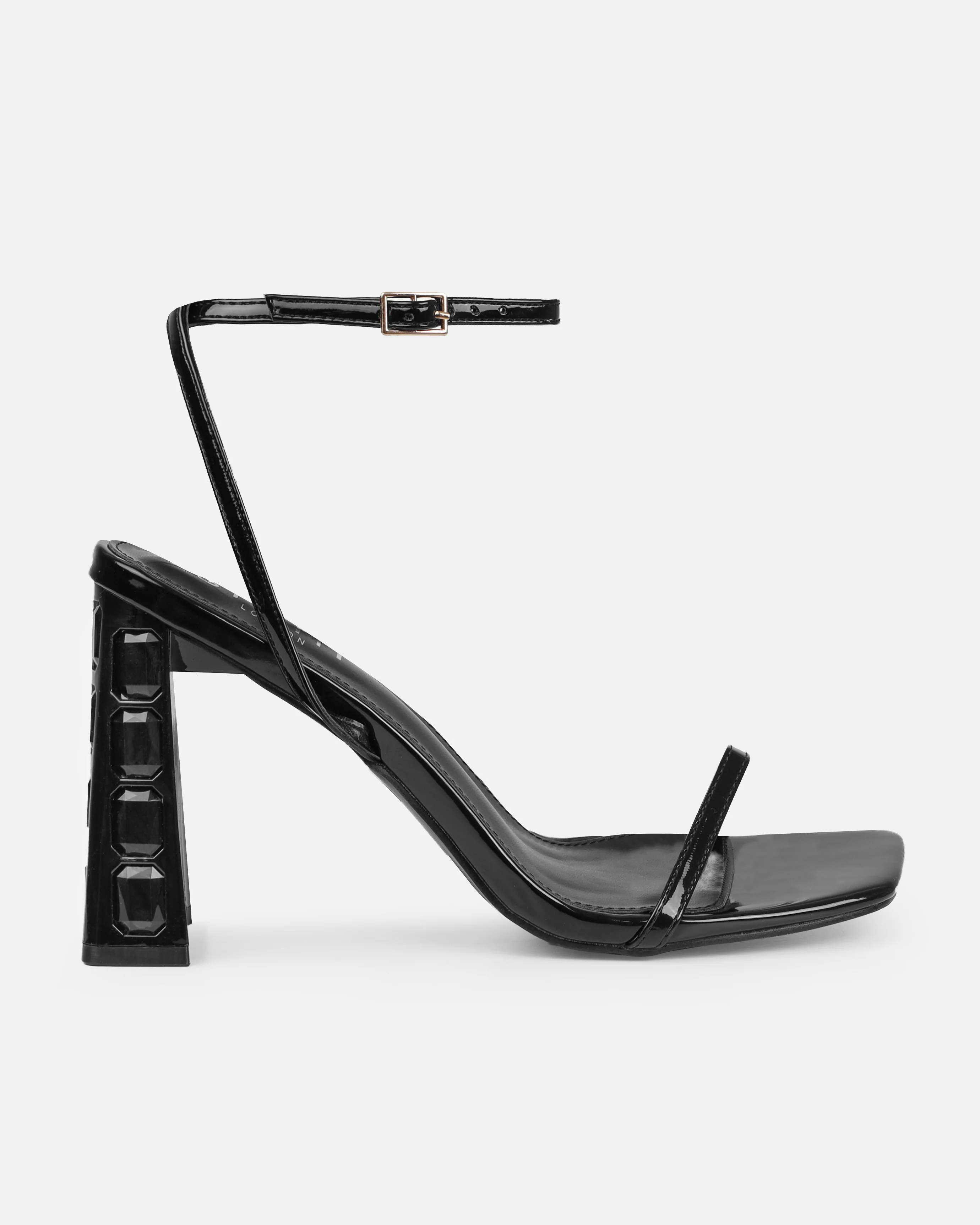 Violet Black Patent Gem Block Heels - Image 2