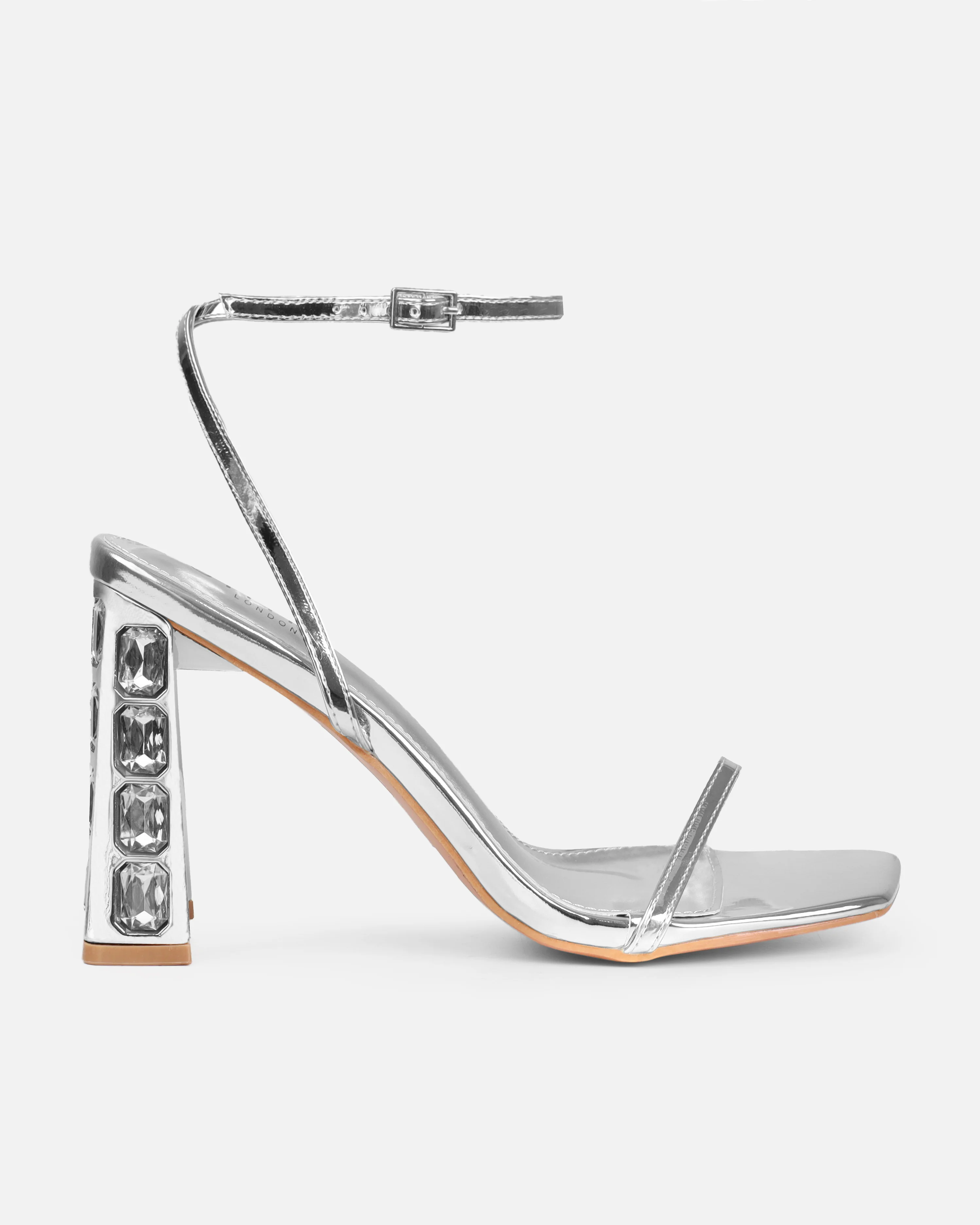 Violet Silver Patent Gem Block Heels - Image 2