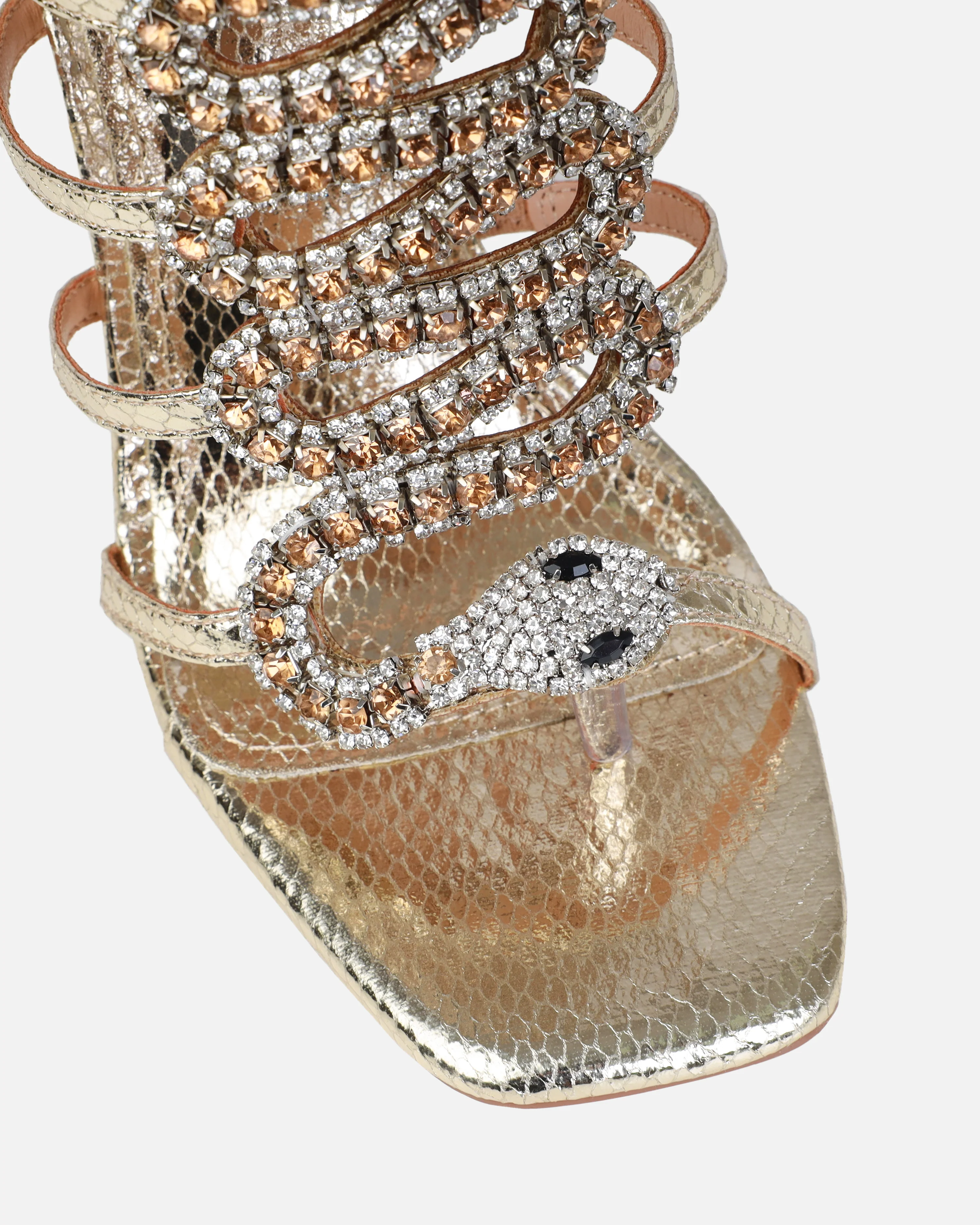 Viper Gold Faux Snake Print Diamante Stiletto Heels - Image 4