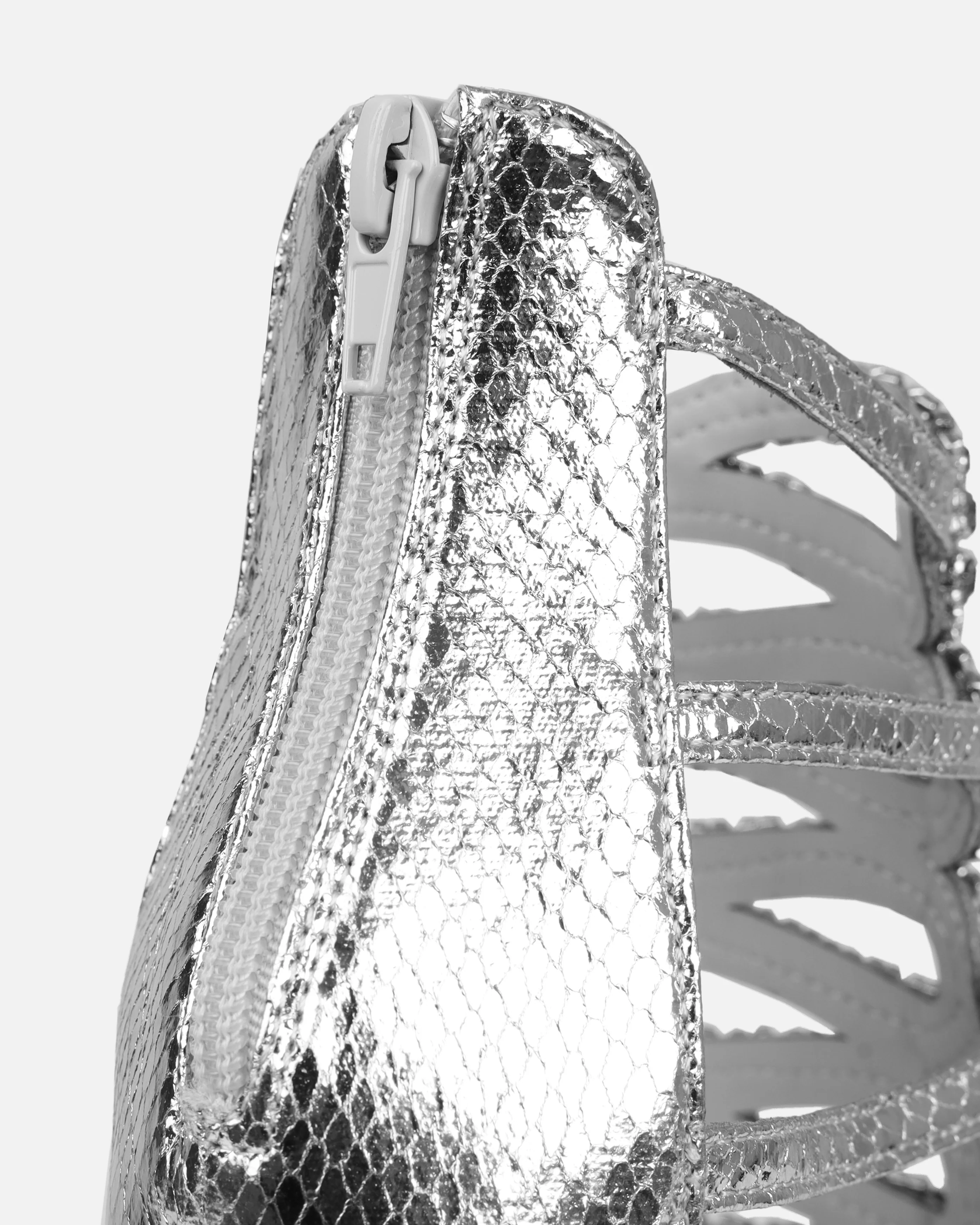 Viper Silver Faux Snake Print Diamante Stiletto Heels - Image 3