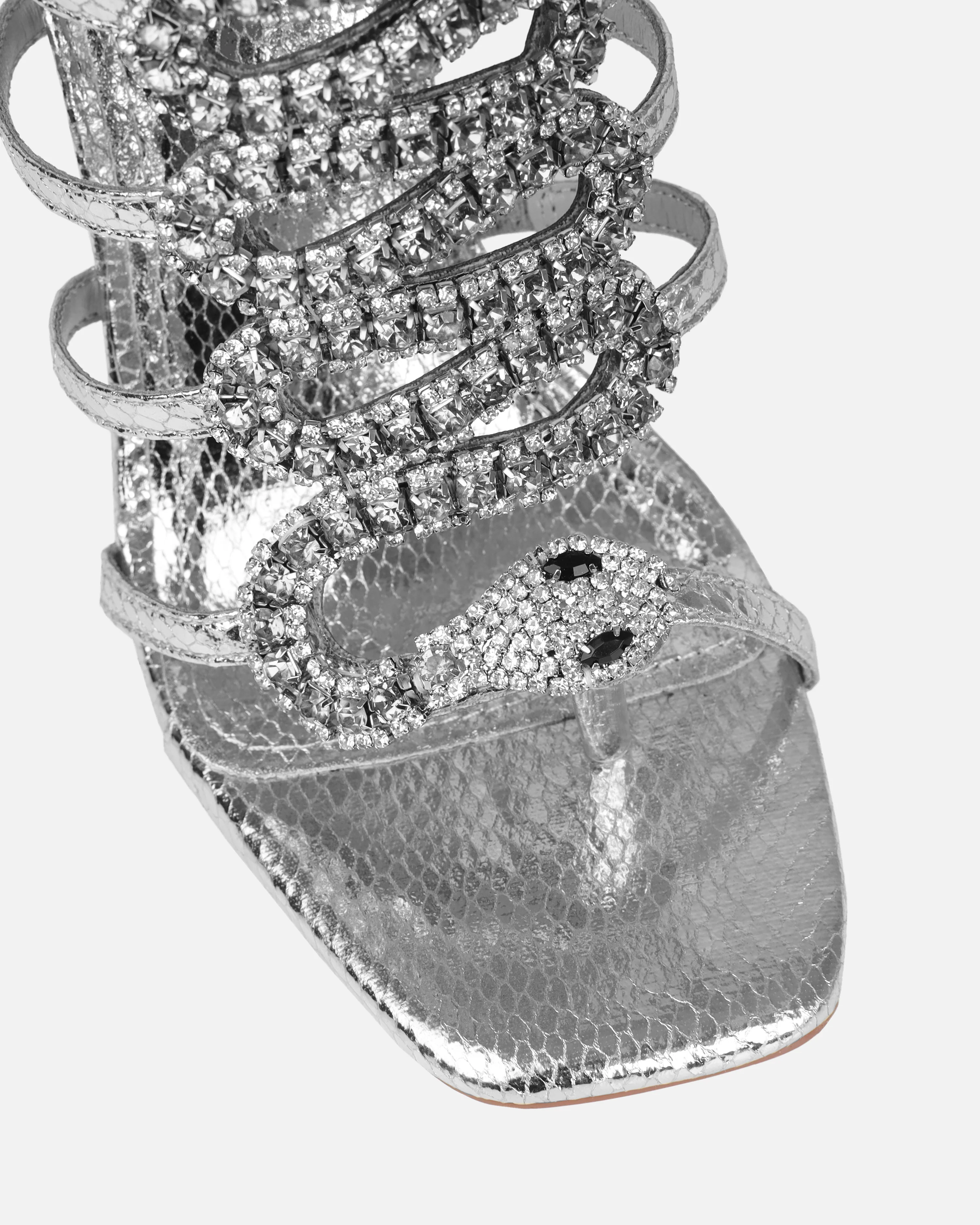 Viper Silver Faux Snake Print Diamante Stiletto Heels - Image 4