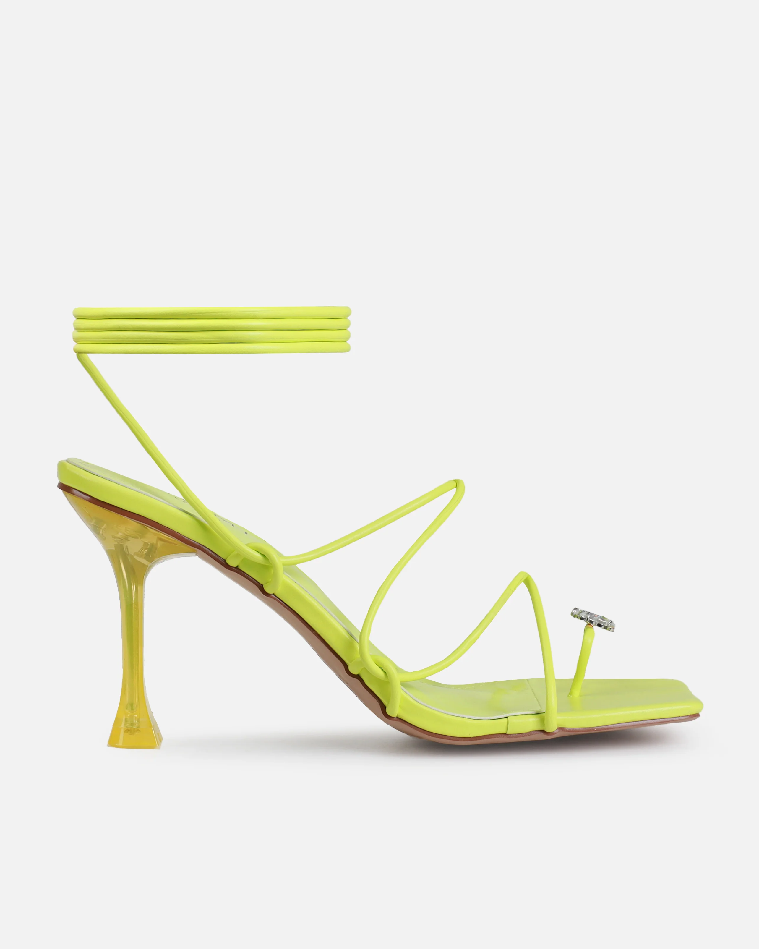 Willowe Lime Green Butterfly Toe Thong Lace Up Mid Heels - Image 2