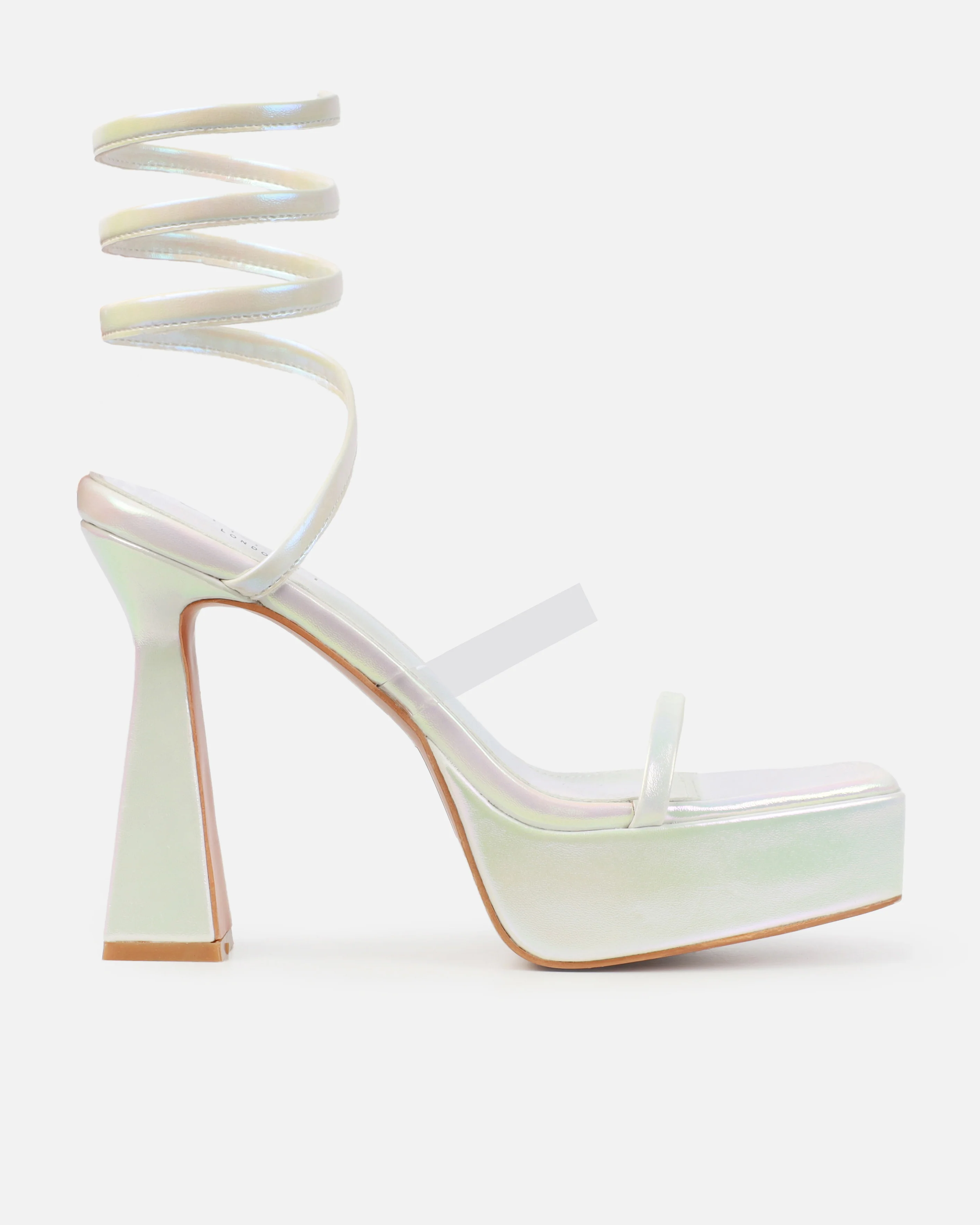 Yolanda Iridescent White Spiral Clear Platform Block Heels - Image 2