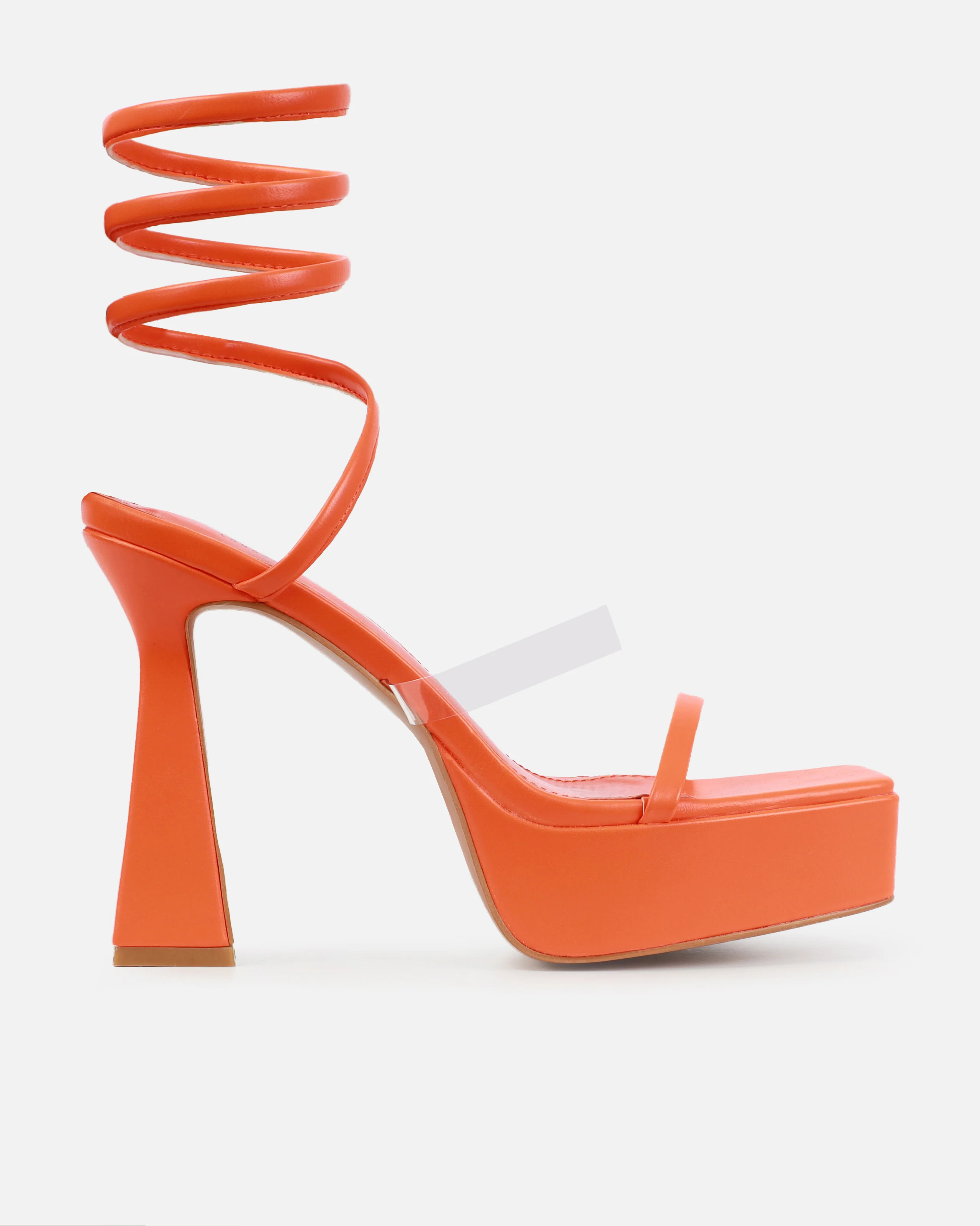 Yolanda Orange Spiral Clear Platform Block Heels - Image 2