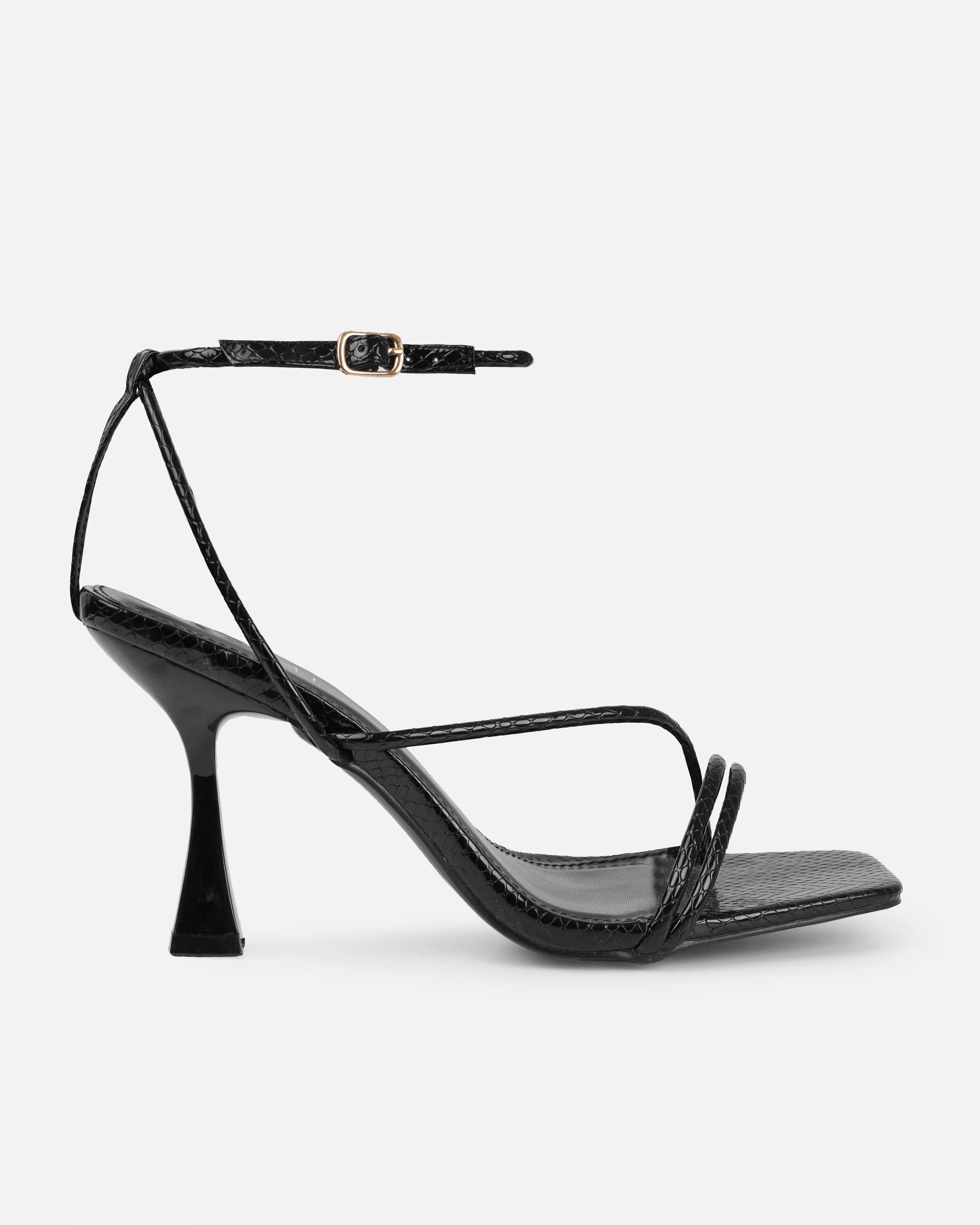 Zadal Black Faux Snake Print Toe Thong Mid Heels - Image 2