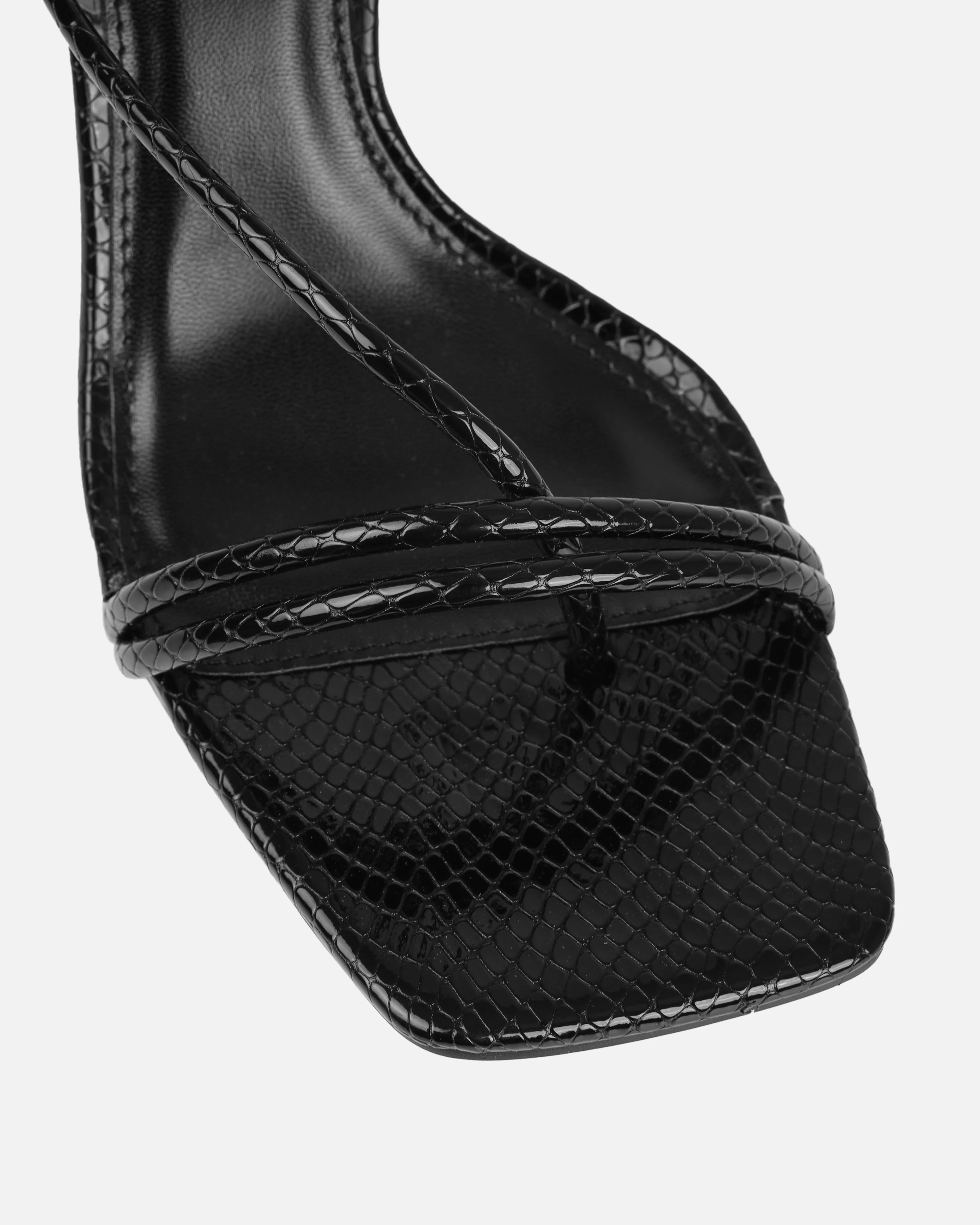 Zadal Black Faux Snake Print Toe Thong Mid Heels - Image 4