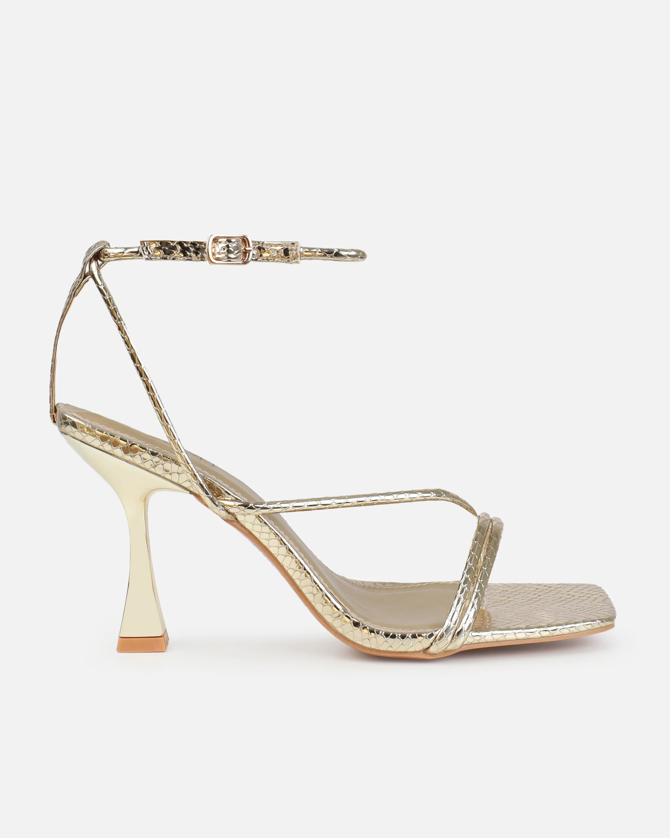 Zadal Gold Faux Snake Print Toe Thong Mid Heels - Image 2