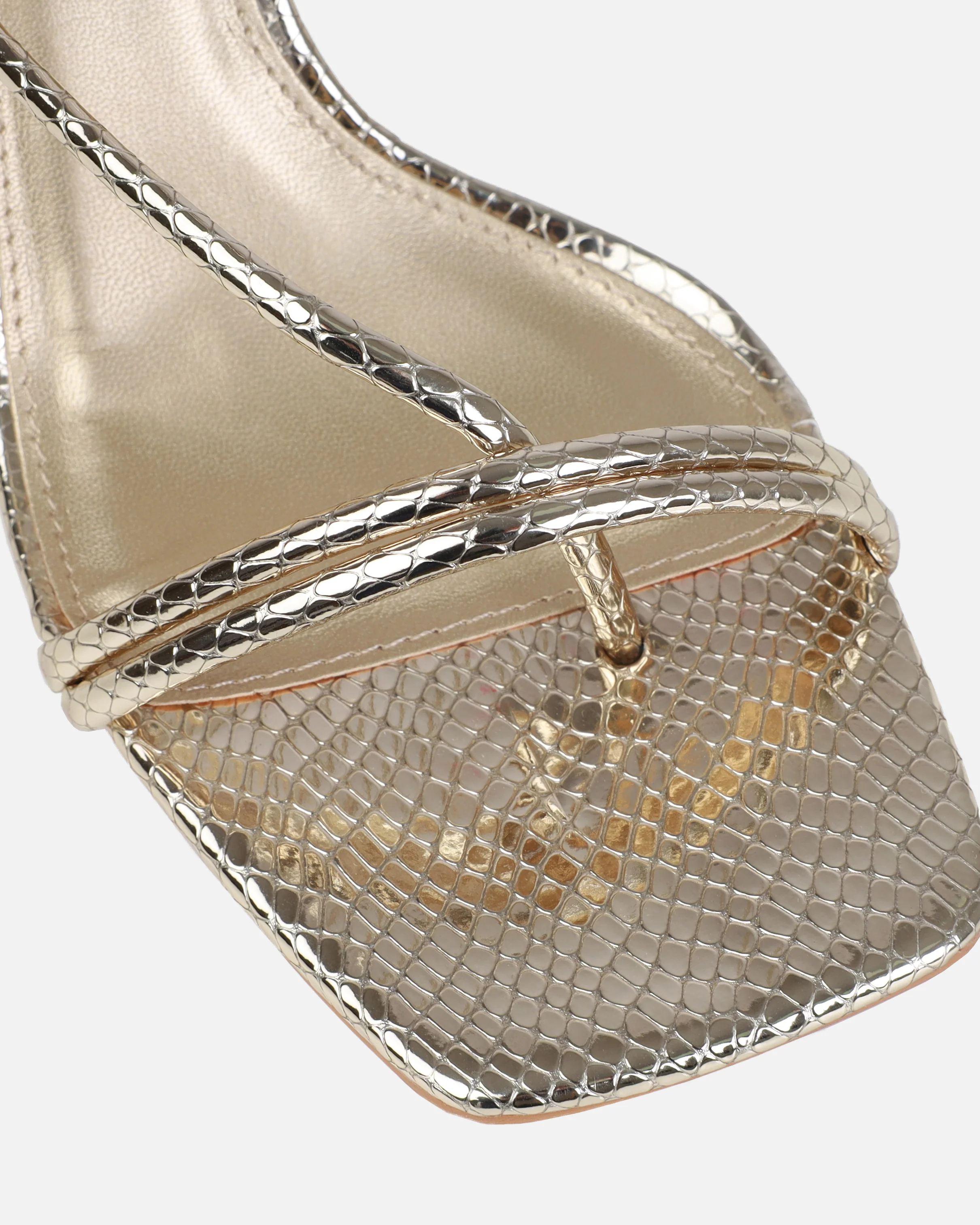 Zadal Gold Faux Snake Print Toe Thong Mid Heels - Image 4